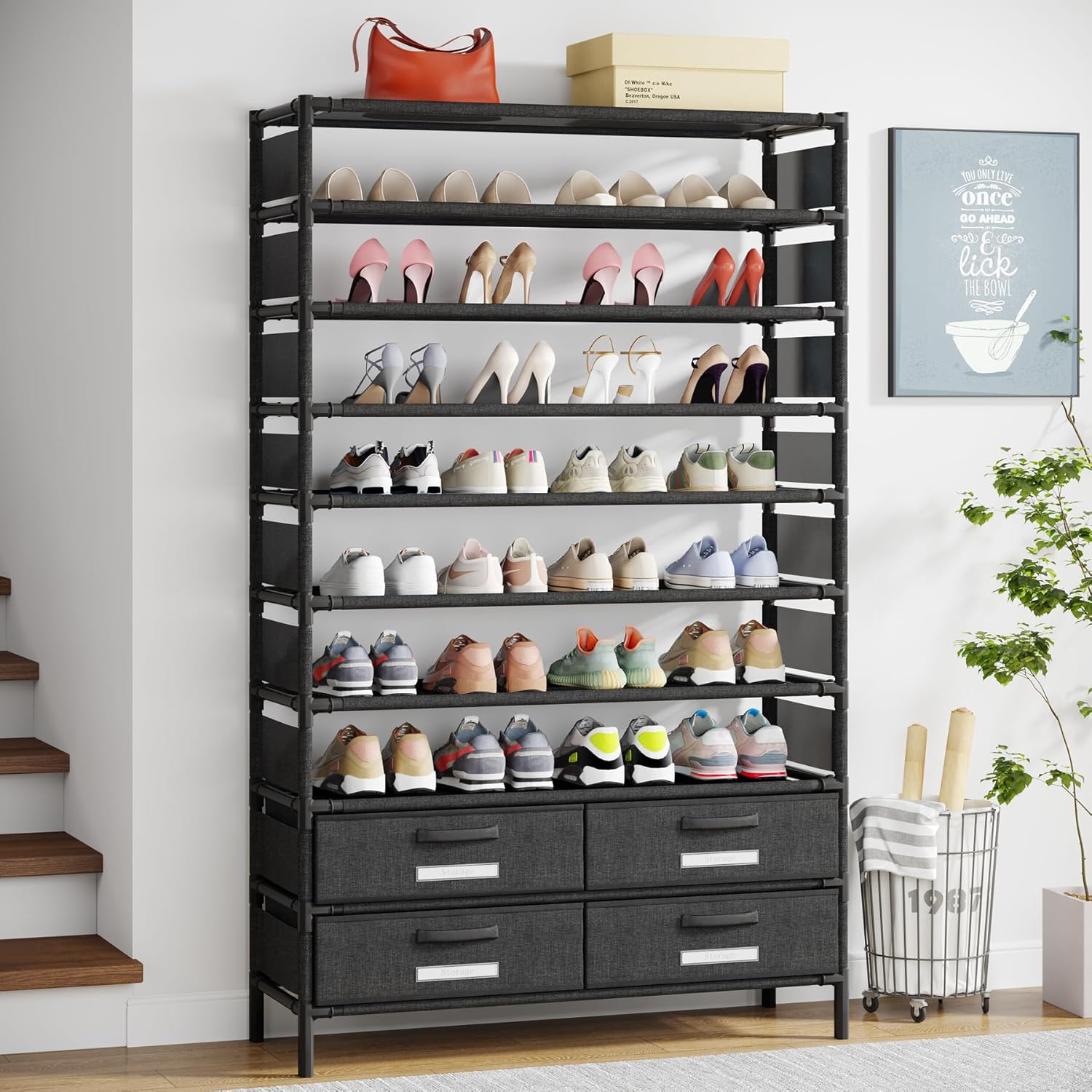 10-fach Schuhregal mit 4 Schubladen - 85 cm hoher Schuhschrank für 32 Paare
