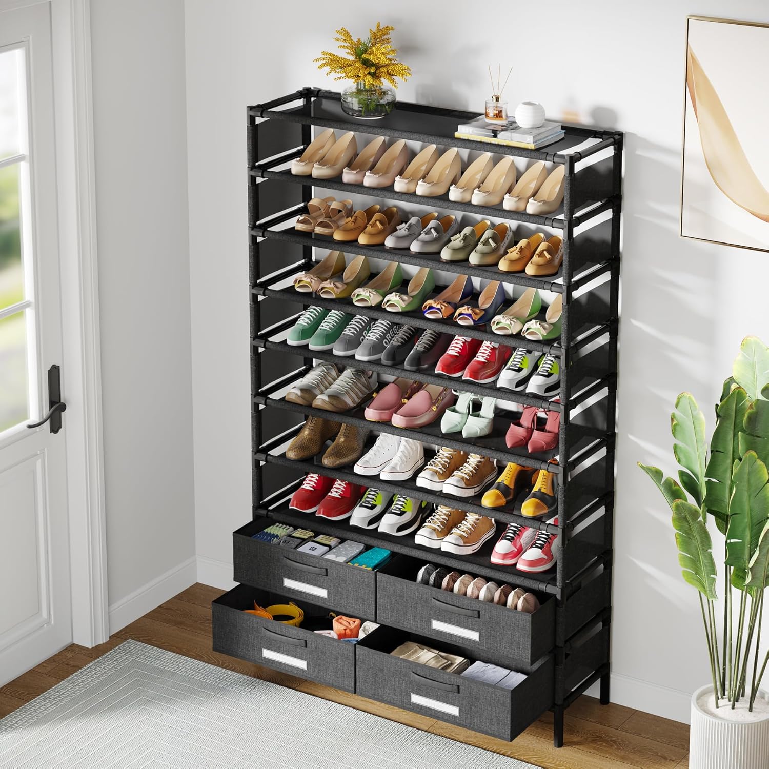 10-fach Schuhregal mit 4 Schubladen - 85 cm hoher Schuhschrank für 32 Paare