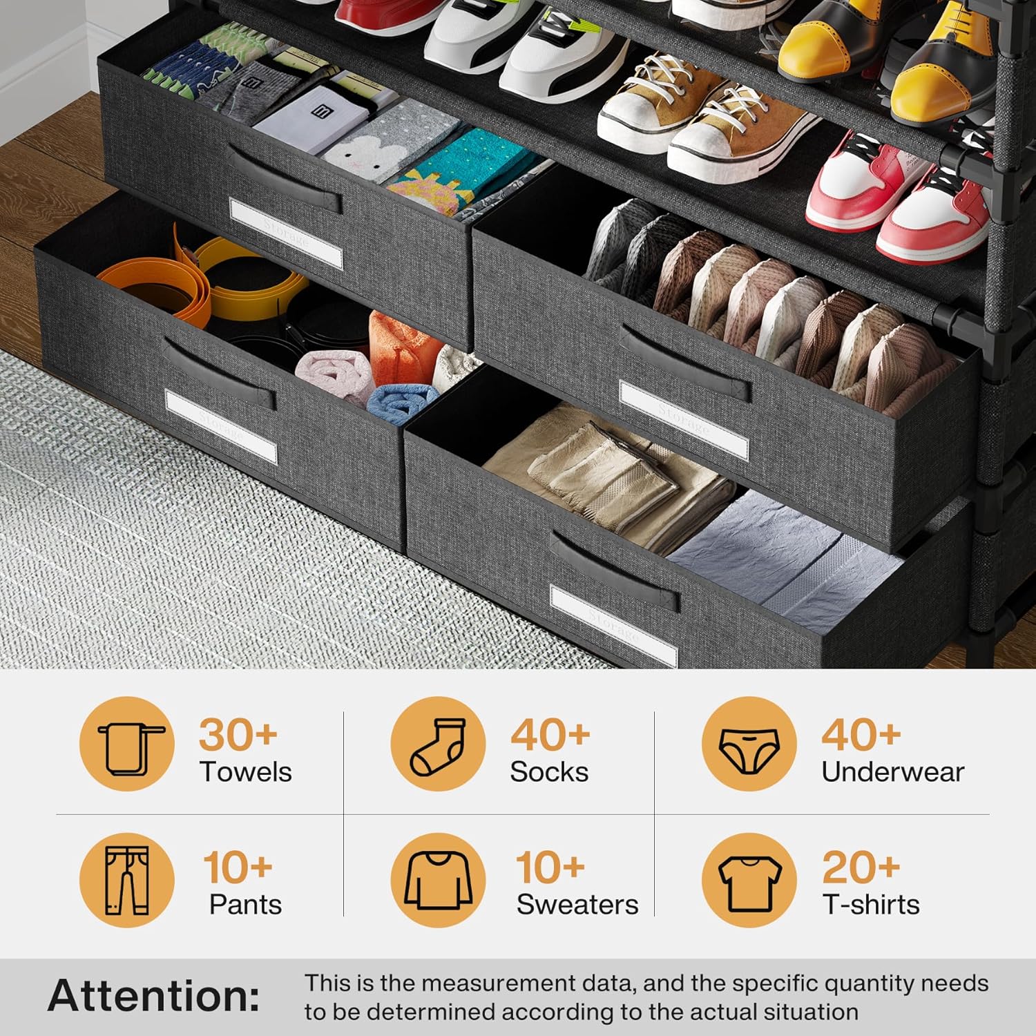 10-fach Schuhregal mit 4 Schubladen - 85 cm hoher Schuhschrank für 32 Paare