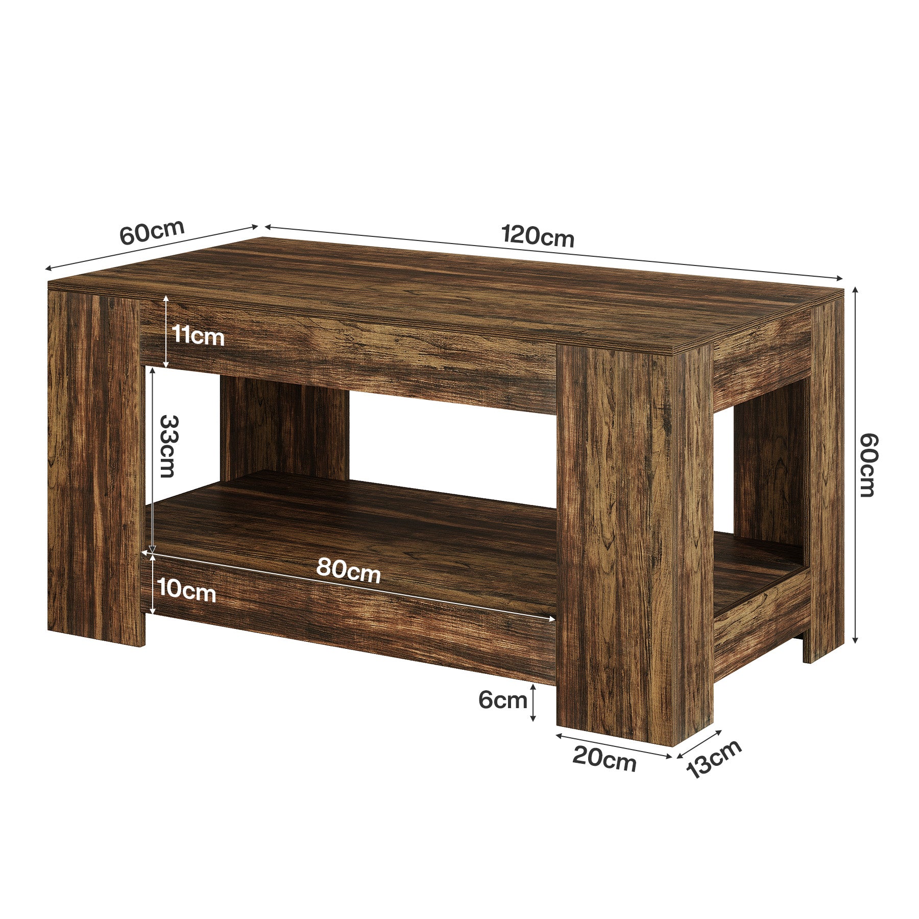 Tribesigns Table Basse 120 x 60 x 60 cm, Table Basse Rectangulaire en Bois à 2 Niveaux