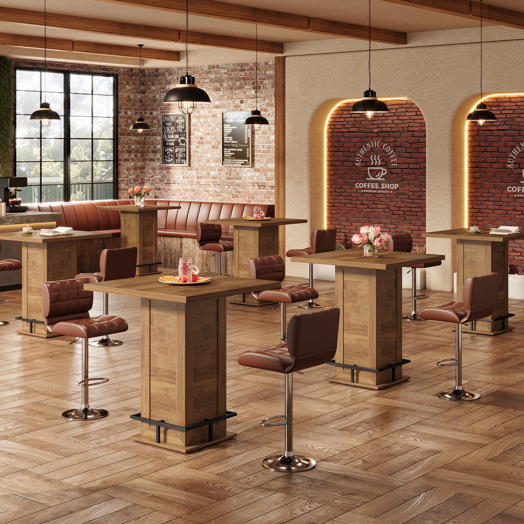 Tribesigns Table de bar carrée industrielle de 100 cm, Table haute de style bistro avec repose-pieds pour coin bar de cuisine dans les petits espaces
