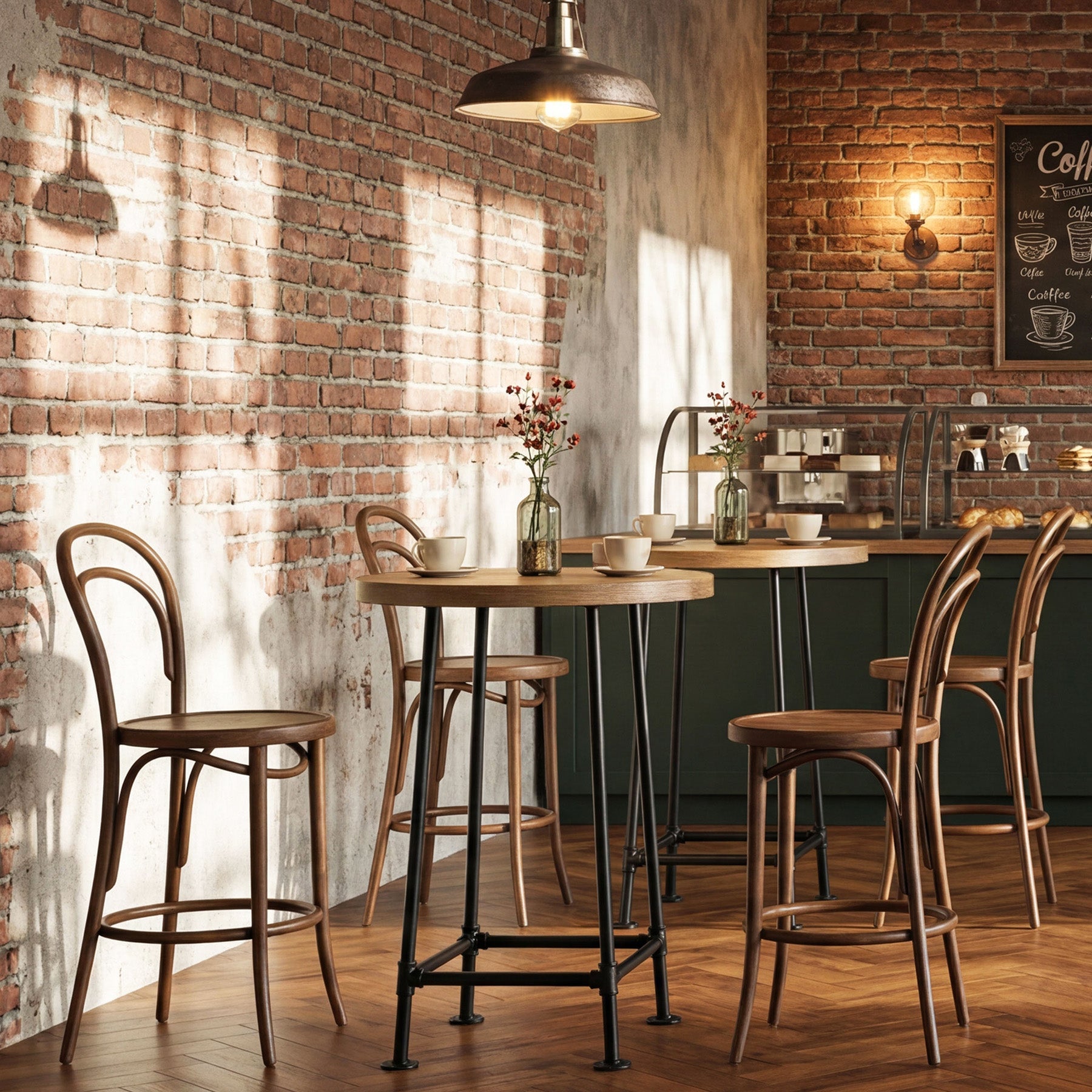 Tribesigns Table de bar ronde de 95 cm avec repose-pieds en métal, Table haute de style industriel pour cuisine et bistro (table seule)