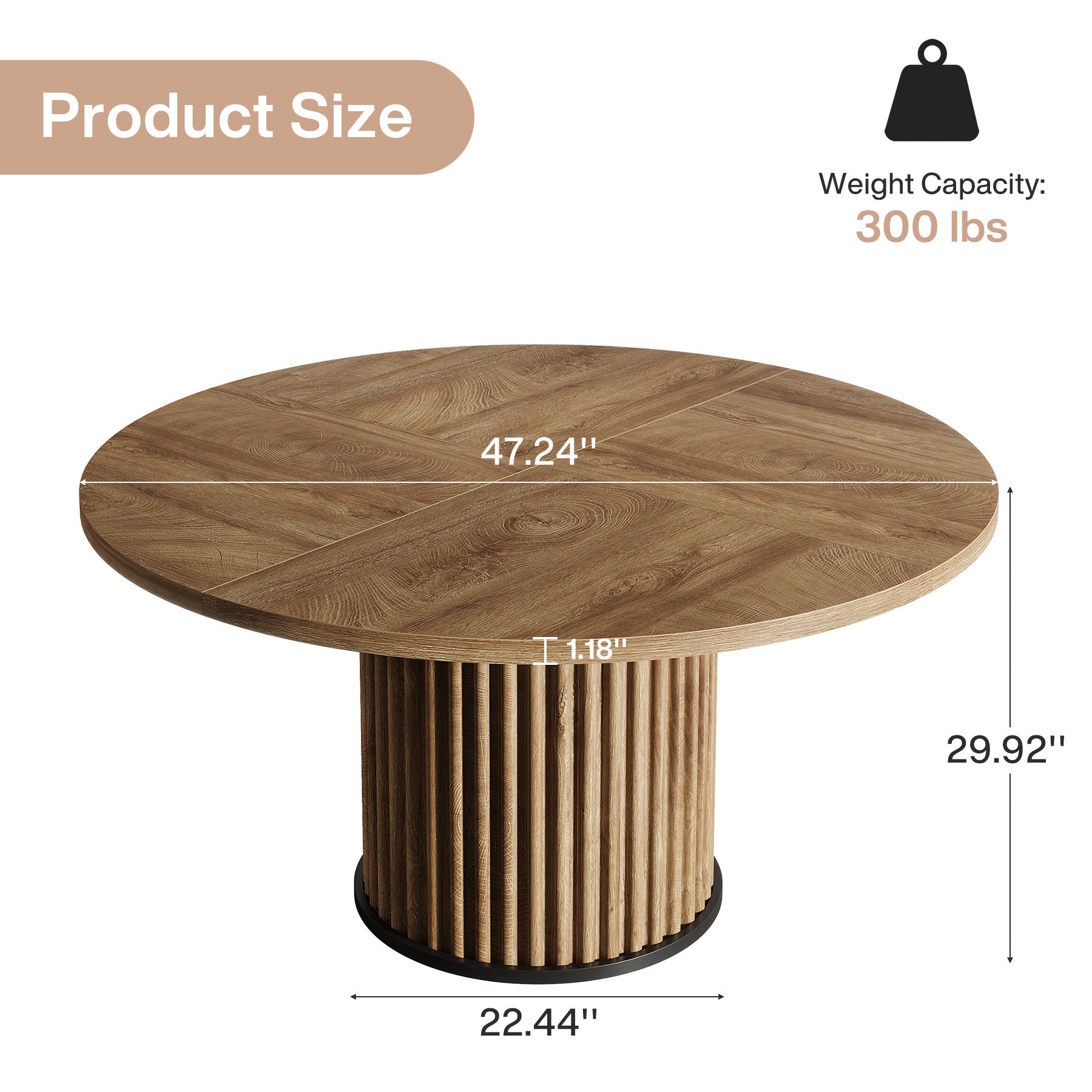 Tribesigns Table de salle à manger ronde noire de 120 cm pour 4 à 6 personnes, Table de cuisine moderne avec piètement en métal
