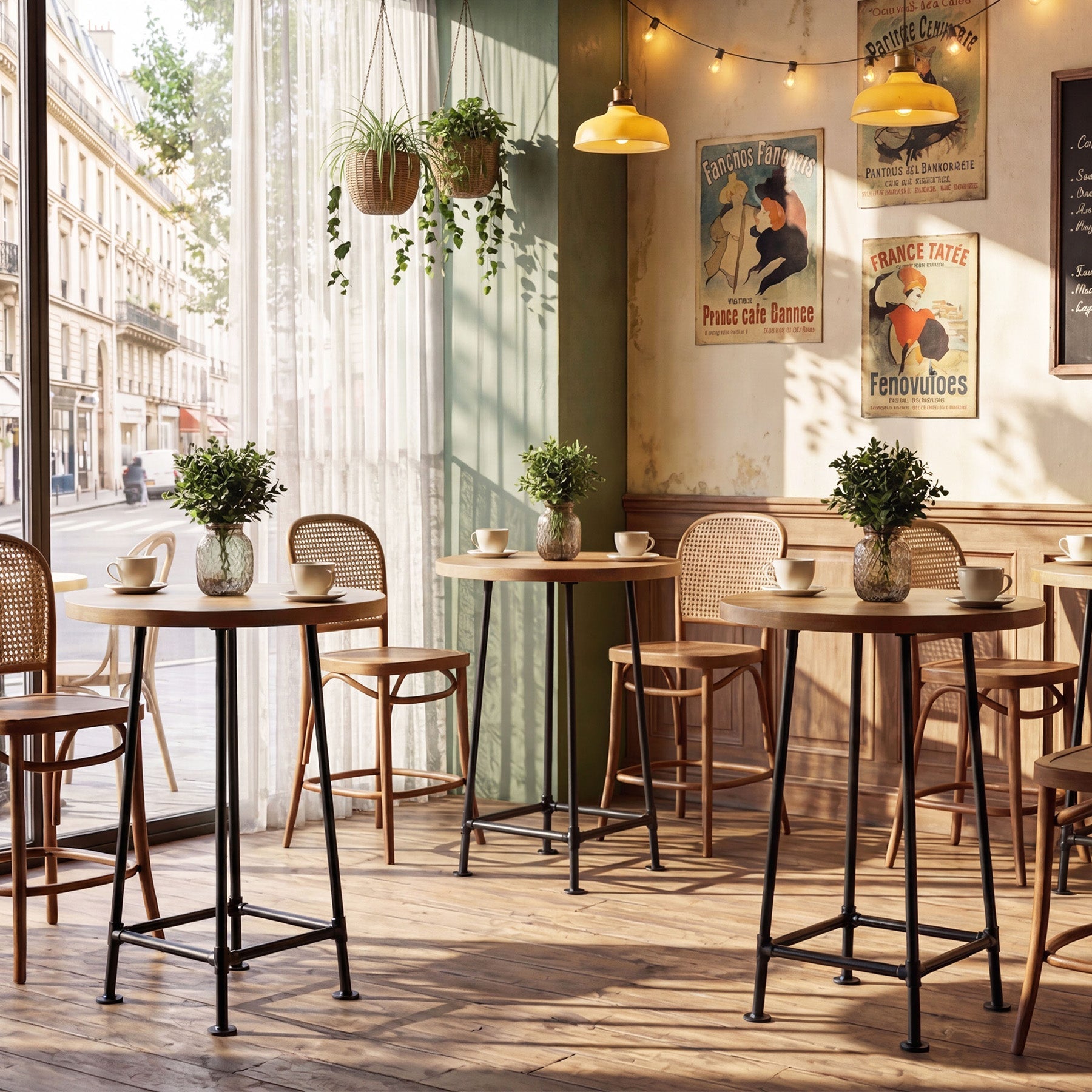 Tribesigns Table de bar ronde de 95 cm avec repose-pieds en métal, Table haute de style industriel pour cuisine et bistro (table seule)