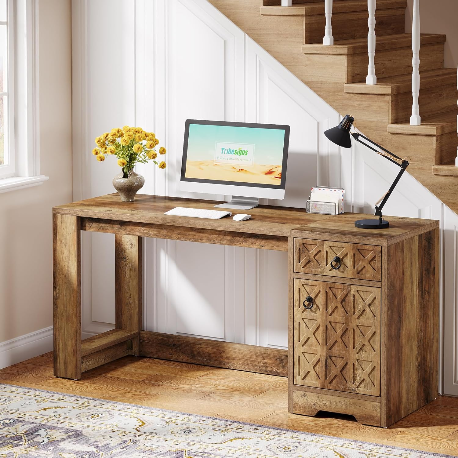 150cm Homeoffice-Tisch mit Stauraum - Landhausdesign in Braun