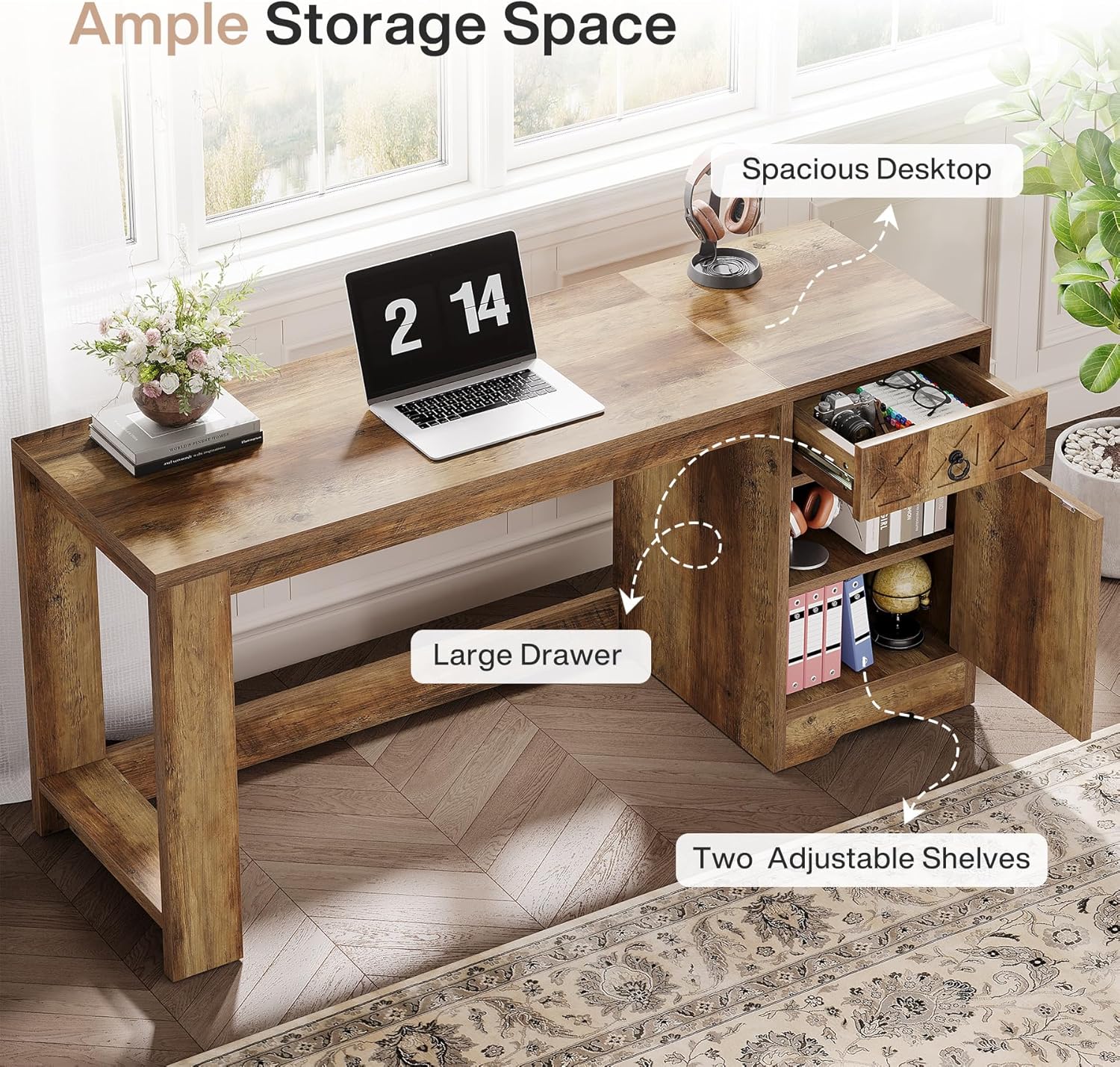 150cm Homeoffice-Tisch mit Stauraum - Landhausdesign in Braun