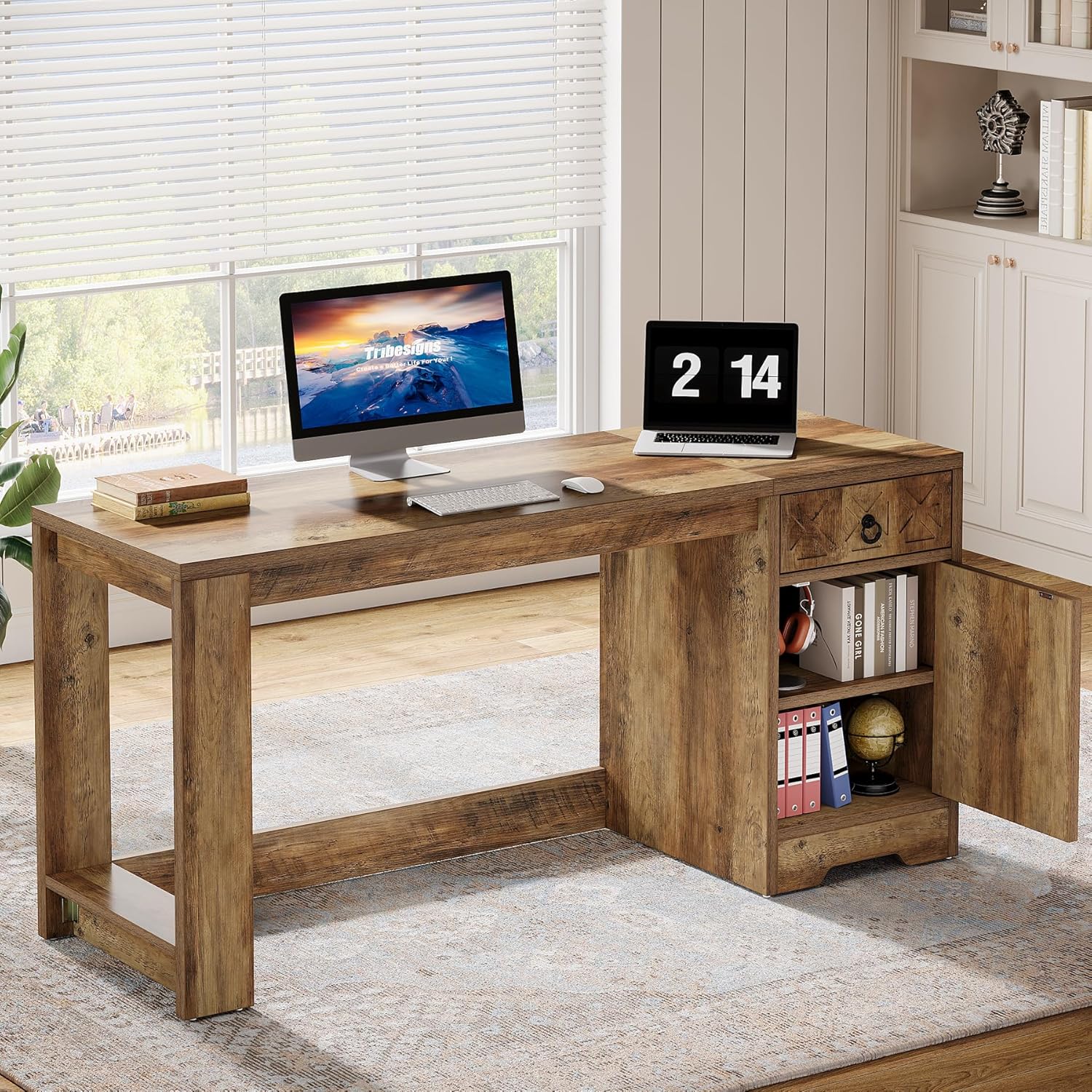 150cm Homeoffice-Tisch mit Stauraum - Landhausdesign in Braun