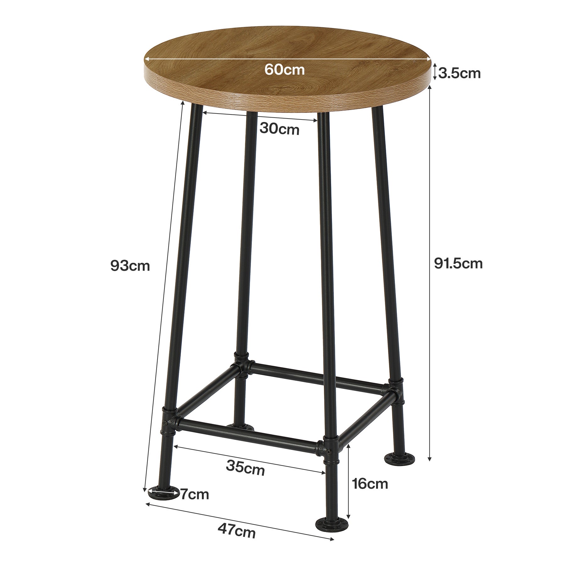 Tribesigns Table de bar ronde de 95 cm avec repose-pieds en métal, Table haute de style industriel pour cuisine et bistro (table seule)