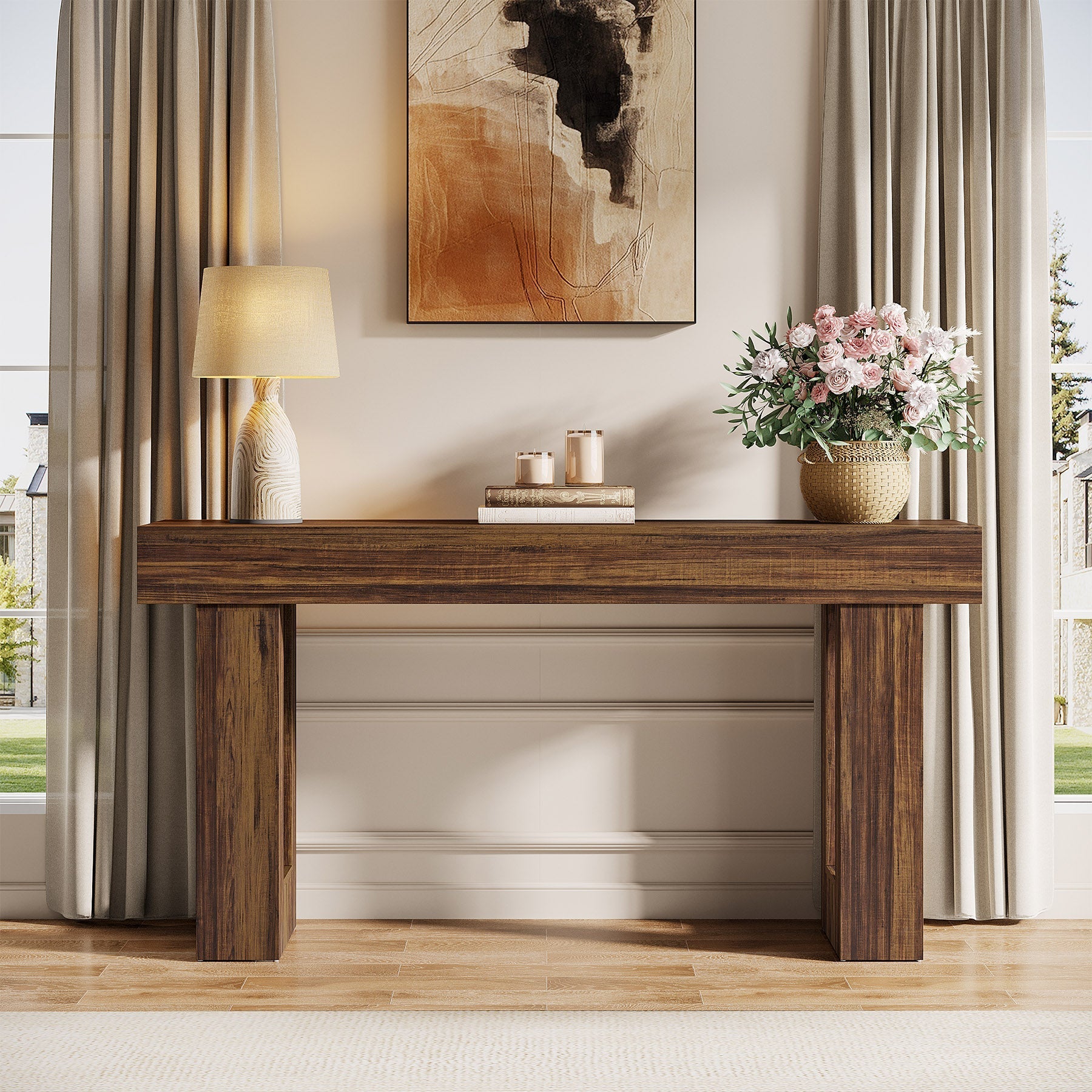Tribesigns Console rectangulaire en bois de 160 cm de diamètre à placer derrière un canapé