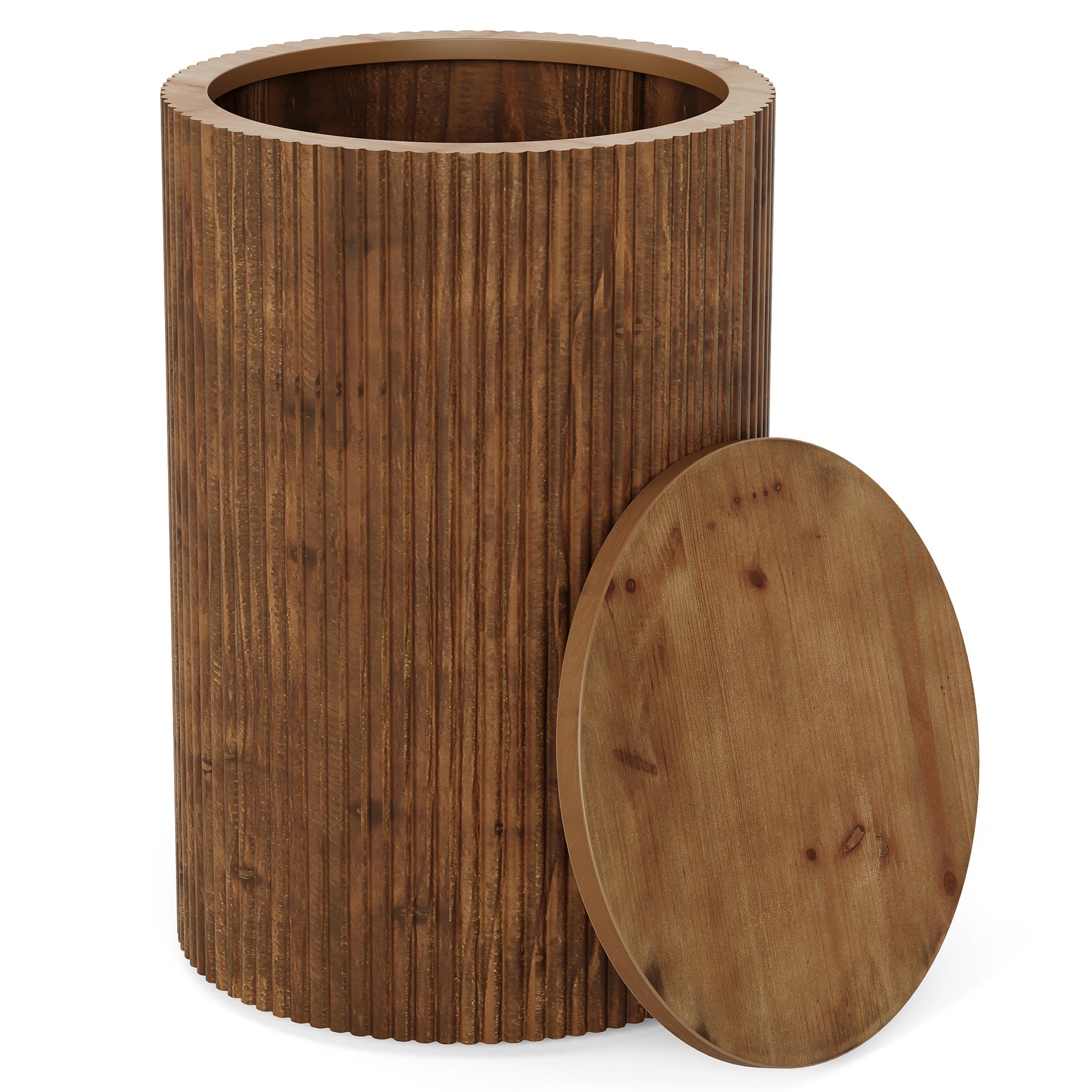 Table d'appoint ronde en bois massif avec rangement, Table d'appoint rainurée à monter soi-même, avec 4 roulettes