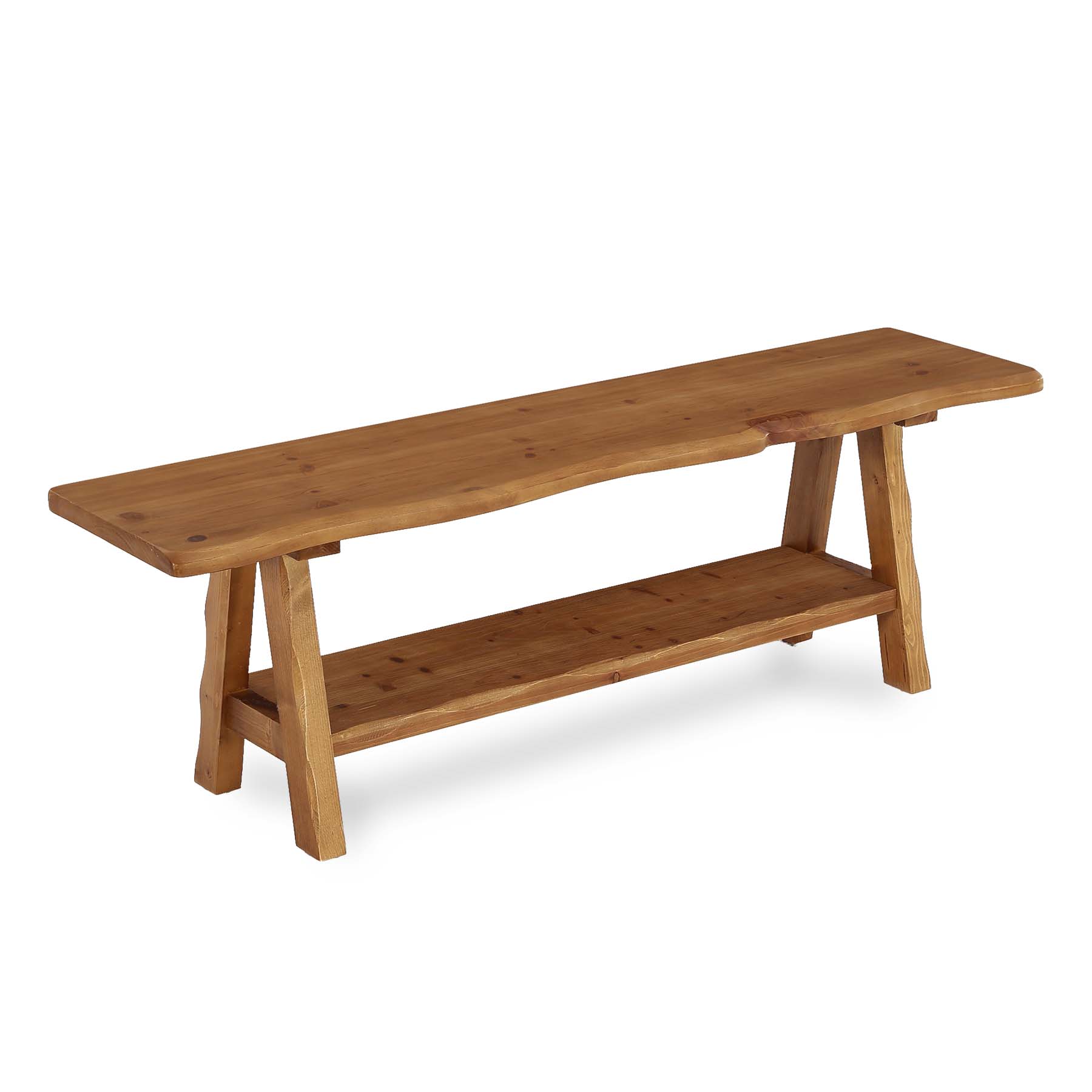 Tribesigns Banc en bois massif de 140 cm, Banc d'entrée rustique avec bord naturel et 2 étagères de rangement