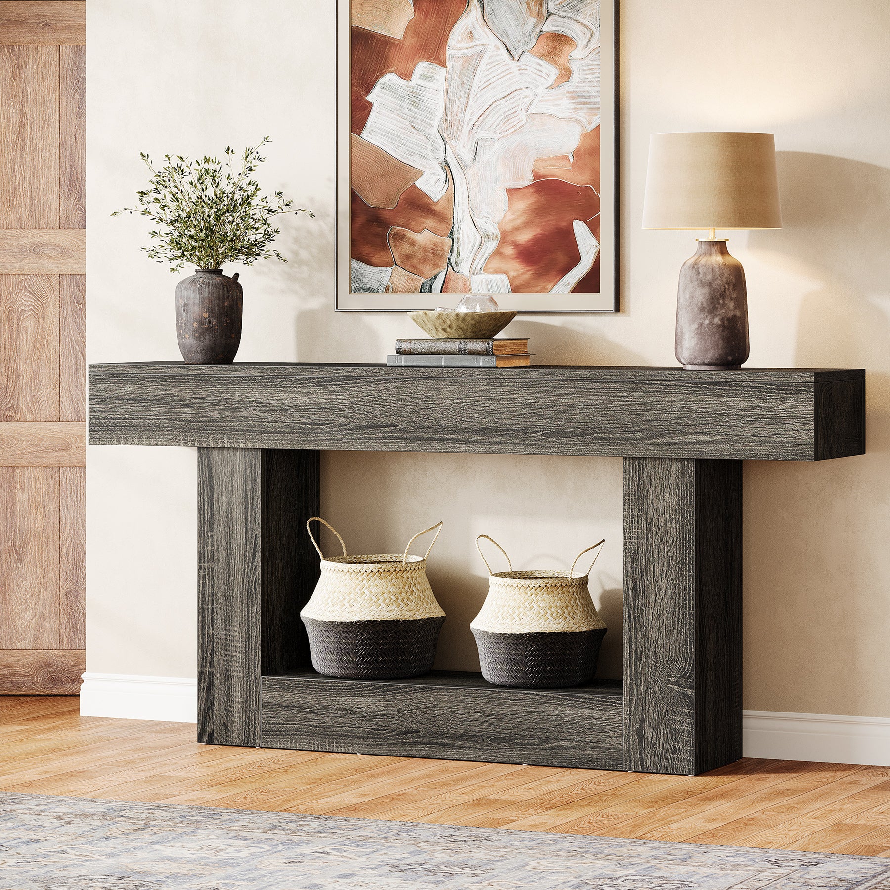 Tribesigns Table console en bois de 160 cm, Table de canapé de ferme à 2 niveaux Table d'entrée