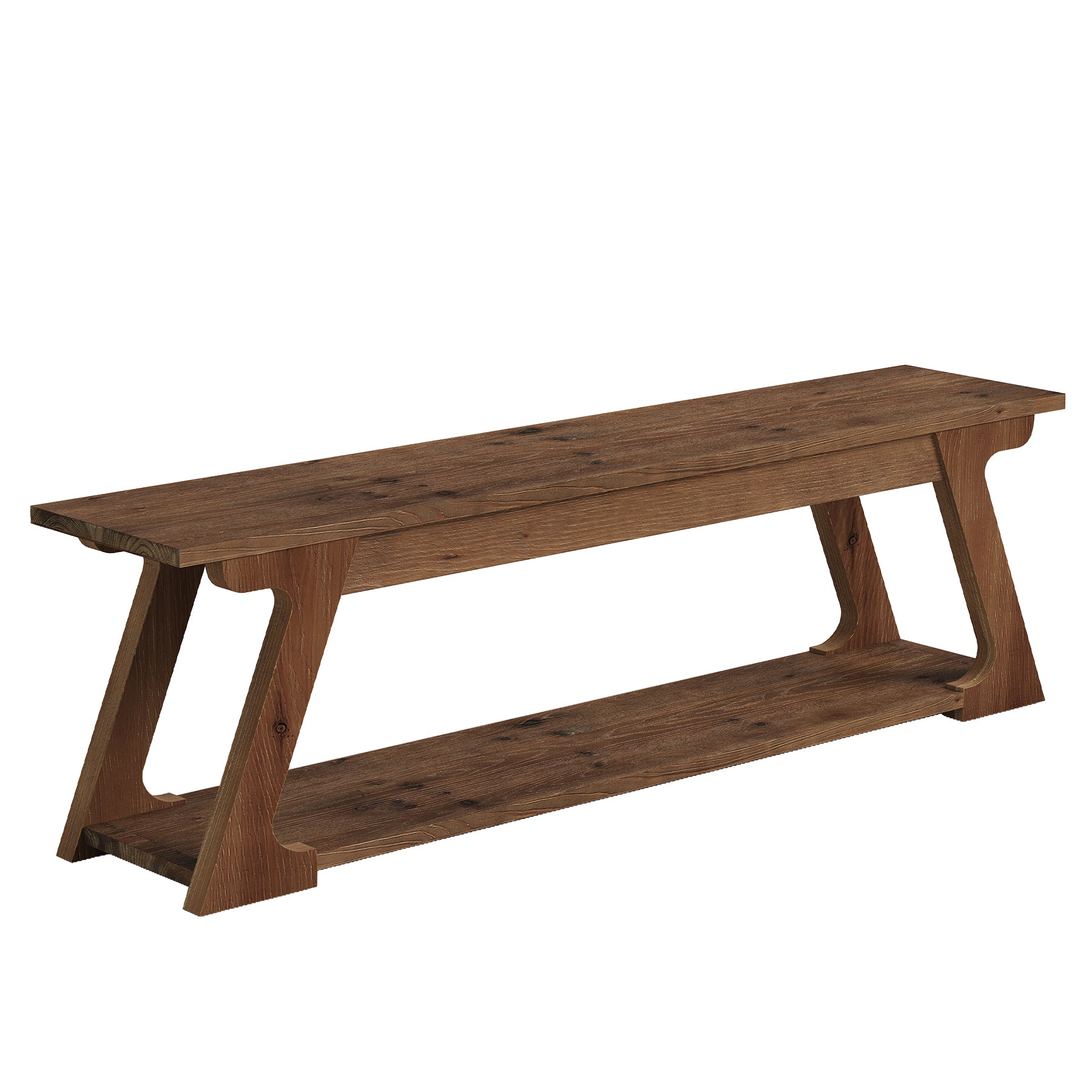 Banc d'entrée en bois massif de 150 cm de long avec compartiment de rangement, Long banc de style campagnard pour l'intérieur