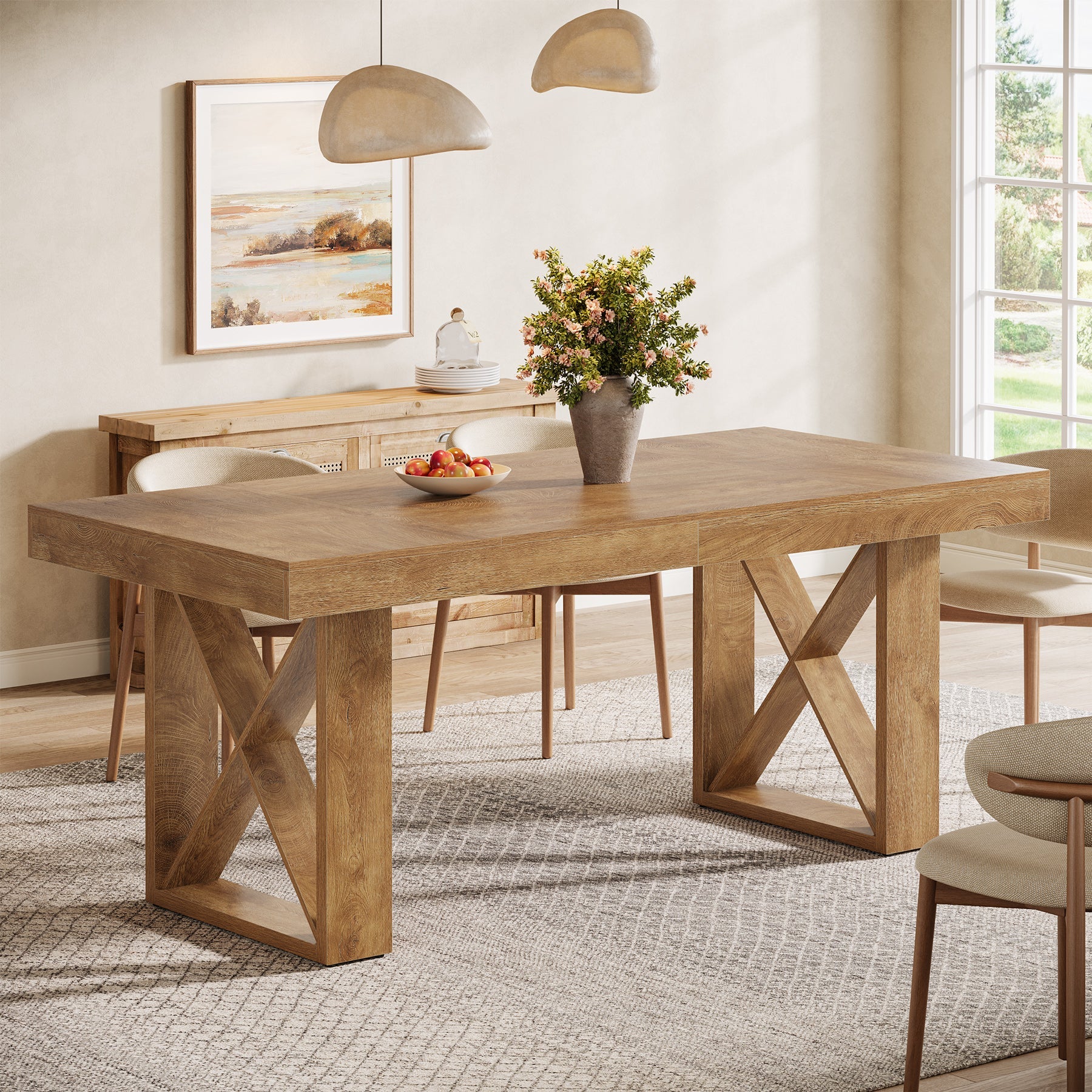 Tribesigns Table à manger de 160 cm pour 4 à 6 personnes, Style maison de campagne, aspect bois massif
