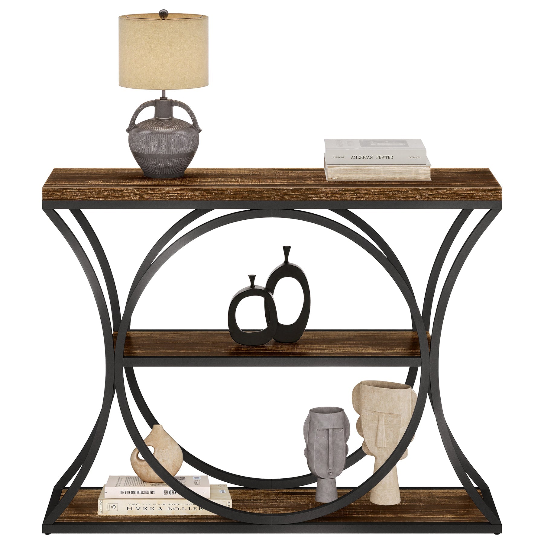 Tribesigns Console industrielle de 105 cm, Table d'appoint à 3 niveaux avec structure arquée