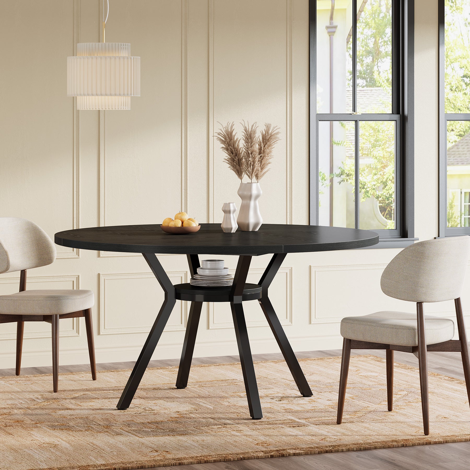 Tribesigns Table à manger ronde, Table de cuisine moderne de 120 cm pour 4 personnes
