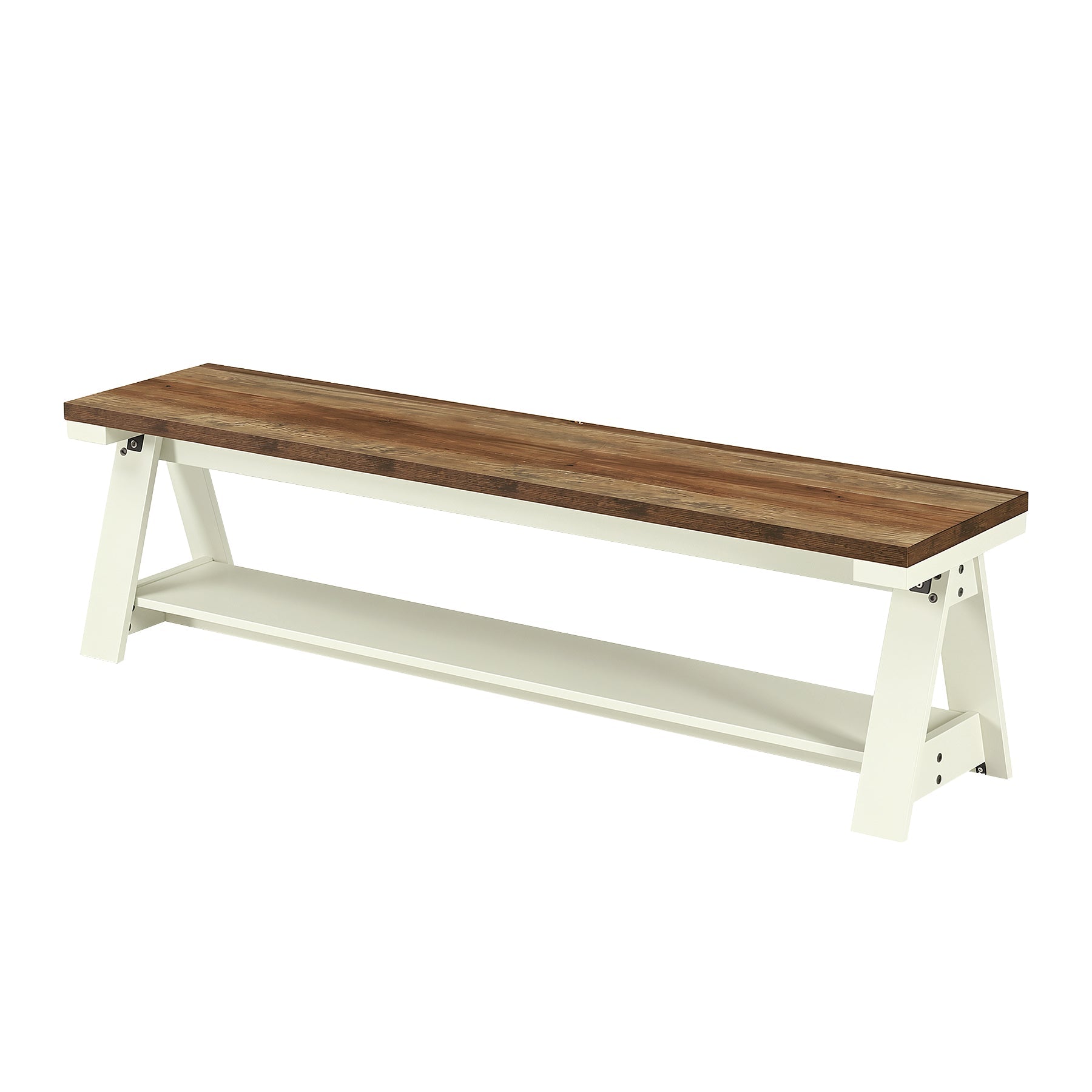 Banc en bois de 150 cm avec étagère, Banc d'entrée et banc de lit à 2 niveaux