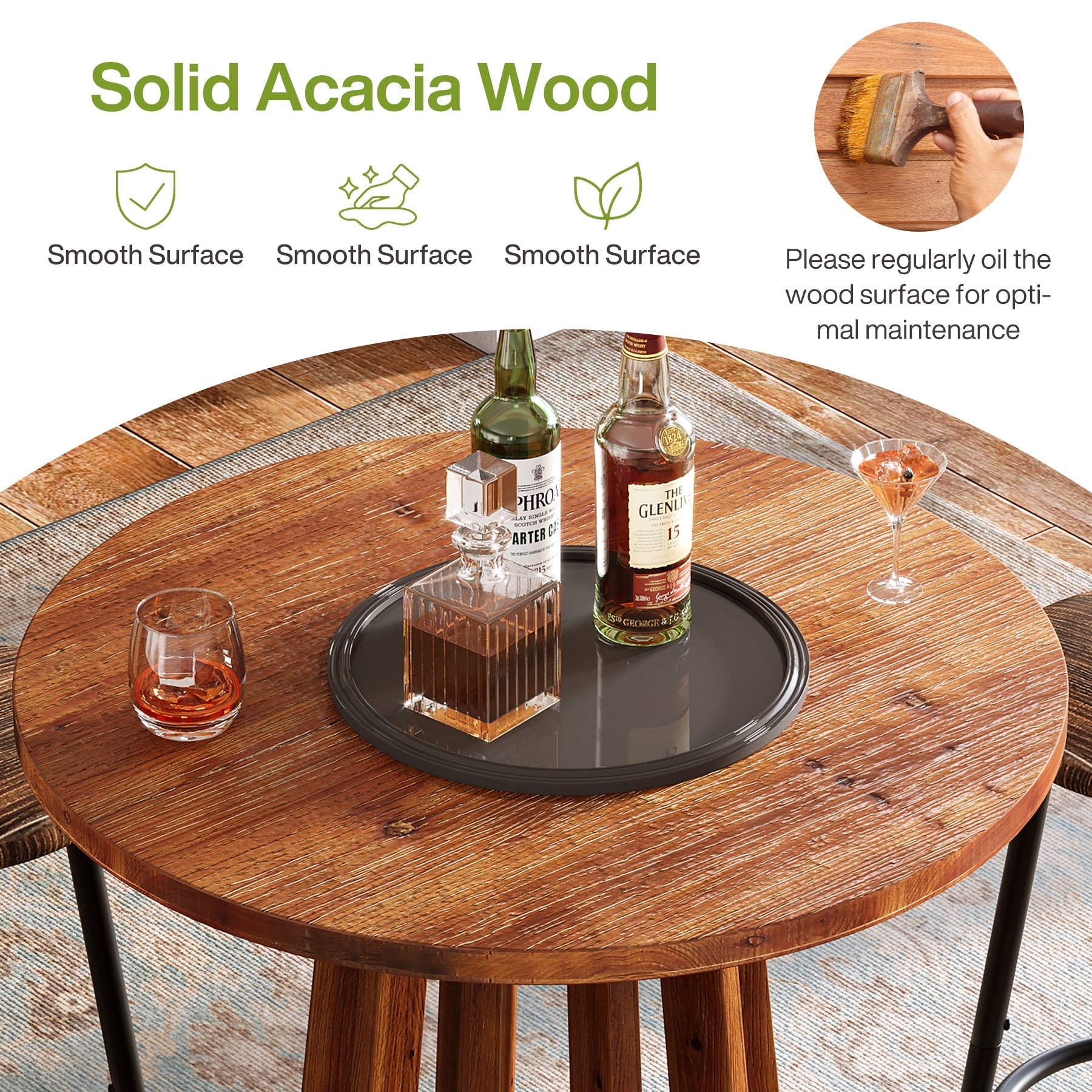 Tribesigns Table haute ronde 95 cm de hauteur, Table de bar en bois massif de style campagnard