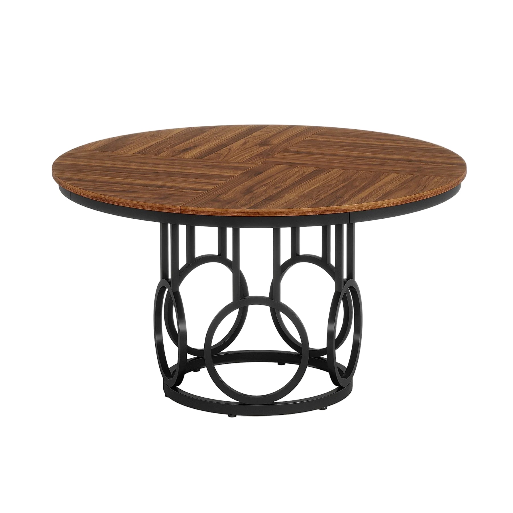 Tribesigns Table à manger rustique avec pieds en métal et table de cuisine ronde