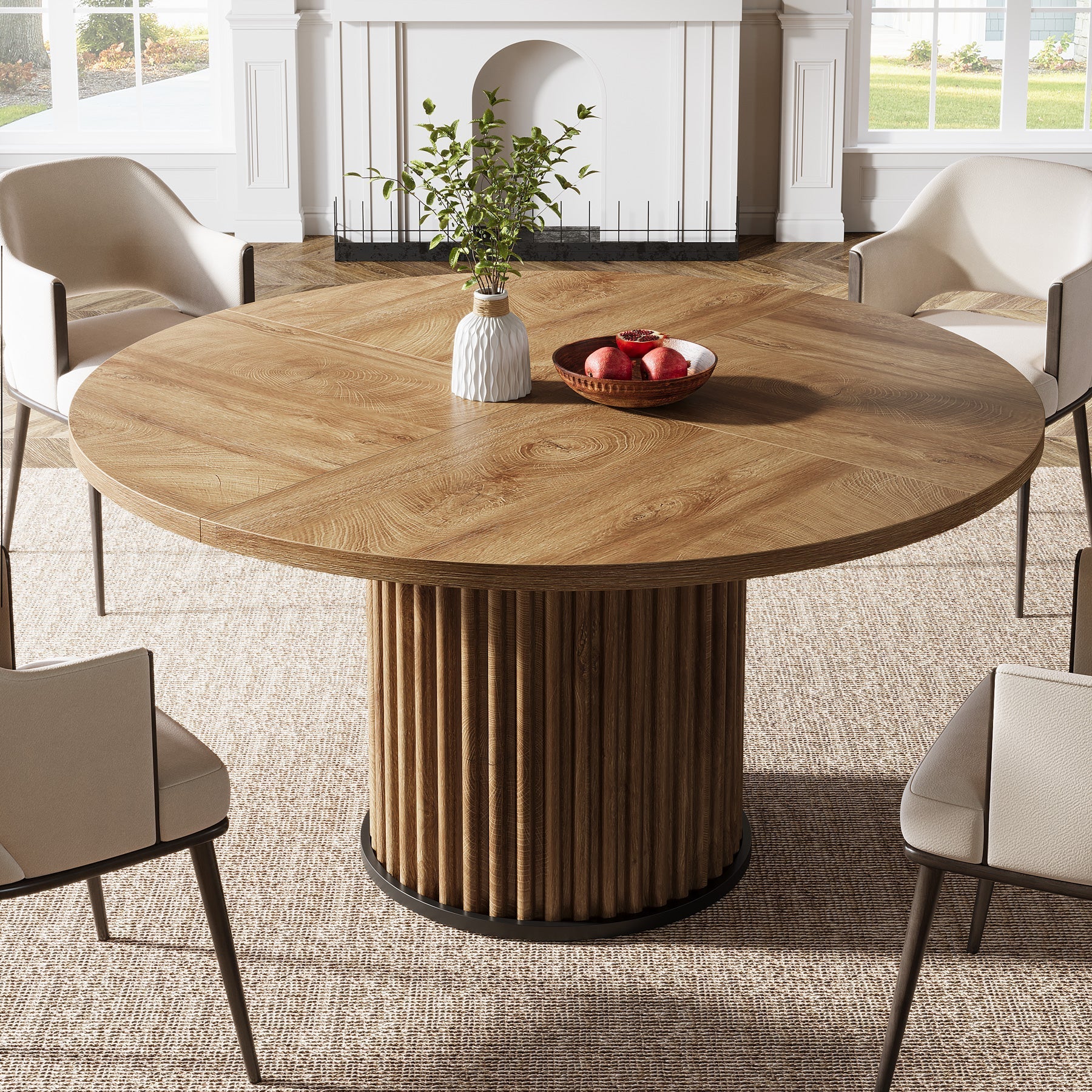 Tribesigns Table de salle à manger ronde noire de 120 cm pour 4 à 6 personnes, Table de cuisine moderne avec piètement en métal