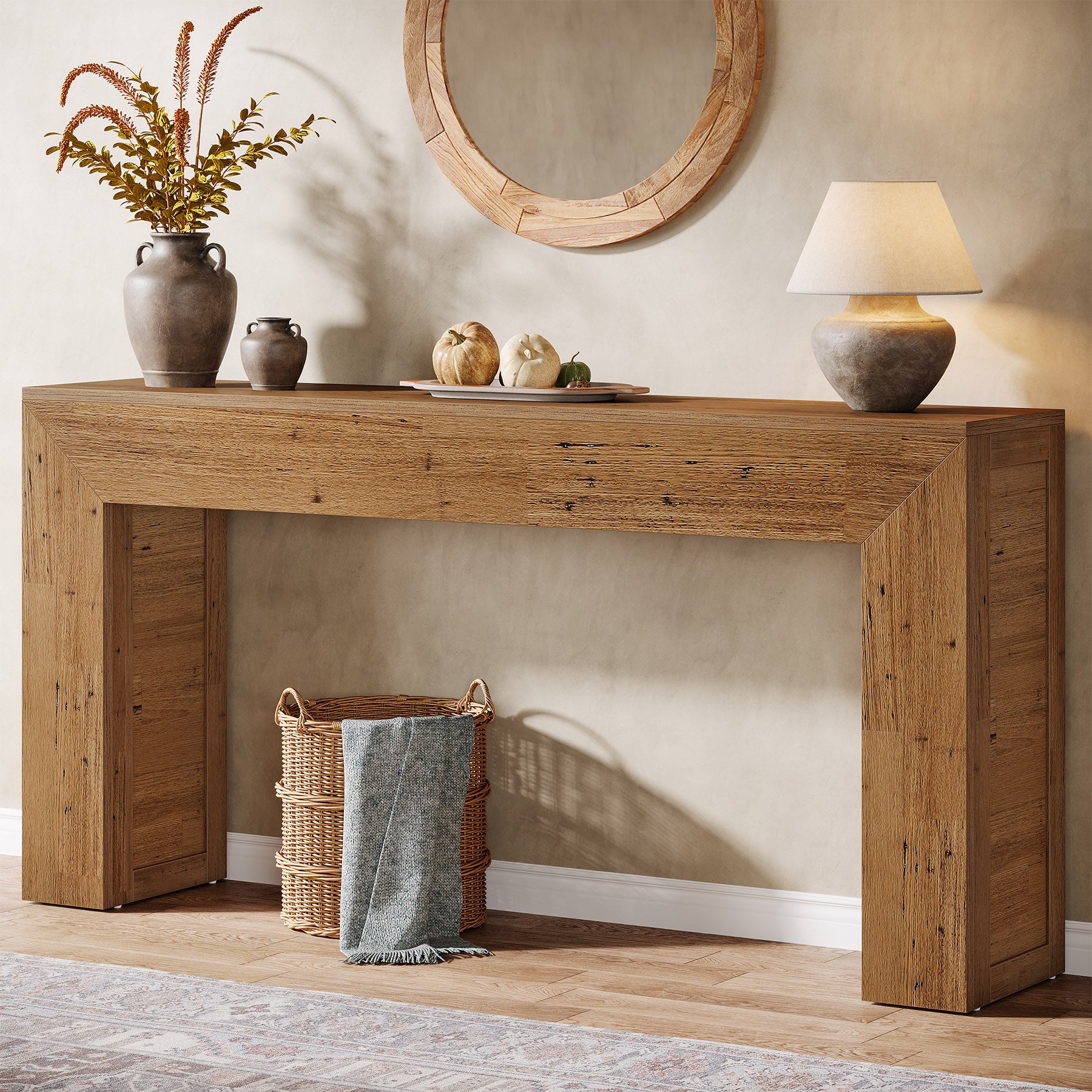 Tribesigns Table console étroite 160 cm, Table de couloir en bois derrière le canapé