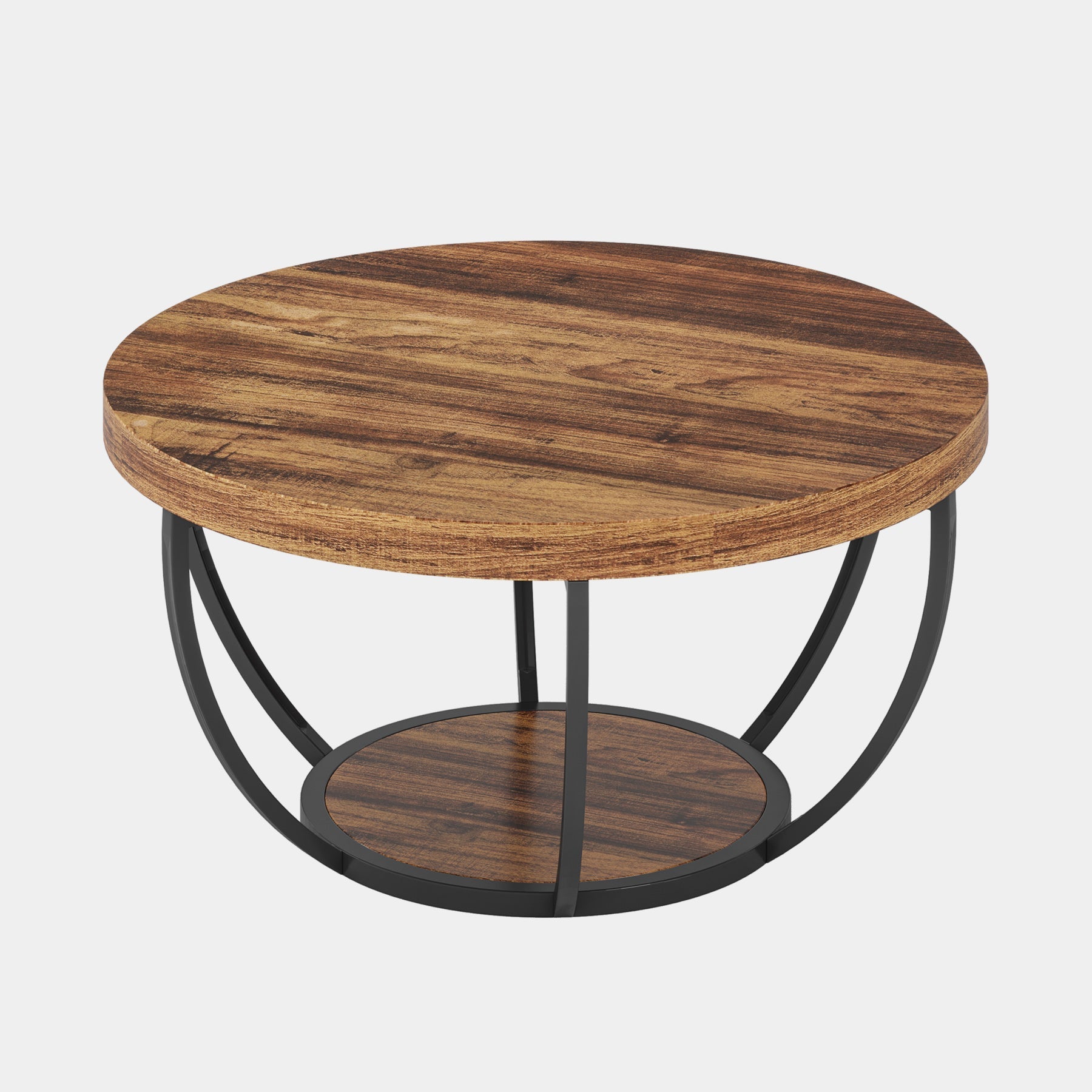 Tribesigns Table basse ronde, Table basse ovale en bois et metal noir