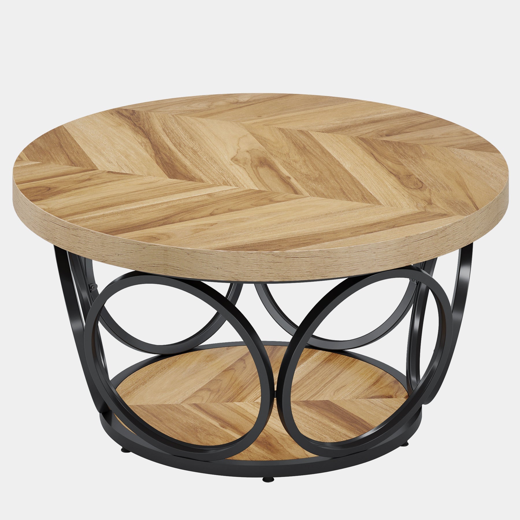 Tribesigns Table basse, Table centrale ronde avec 2 étagères de rangement