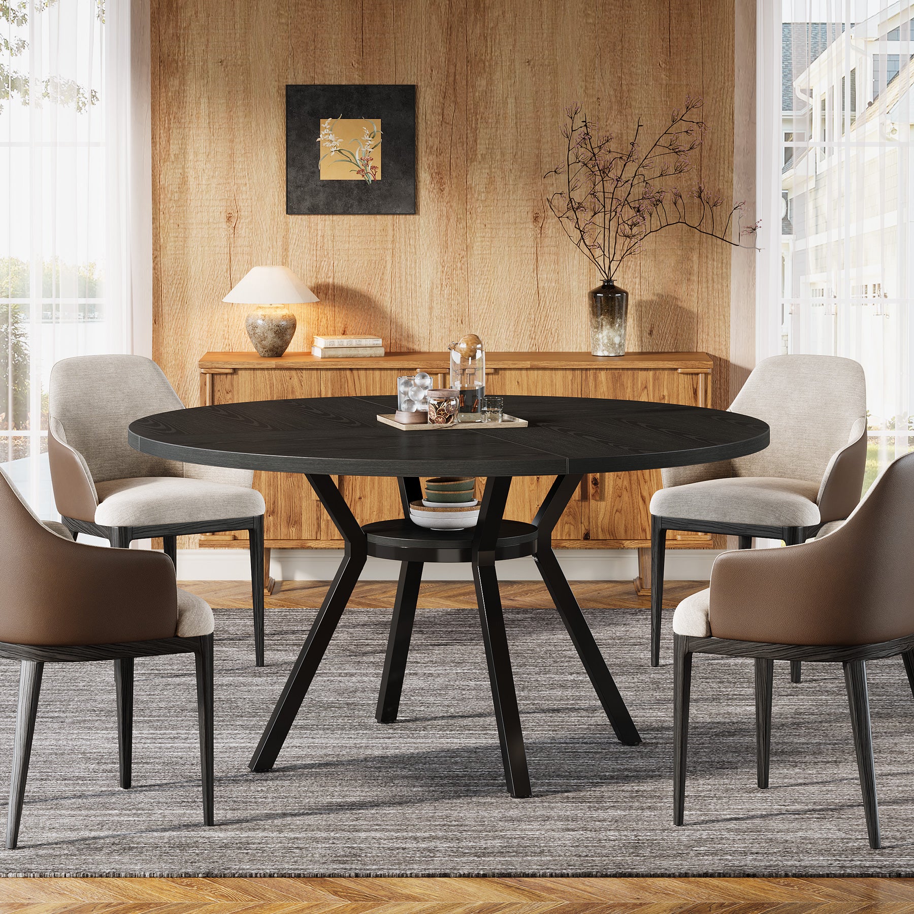 Tribesigns Table à manger ronde, Table de cuisine moderne de 120 cm pour 4 personnes