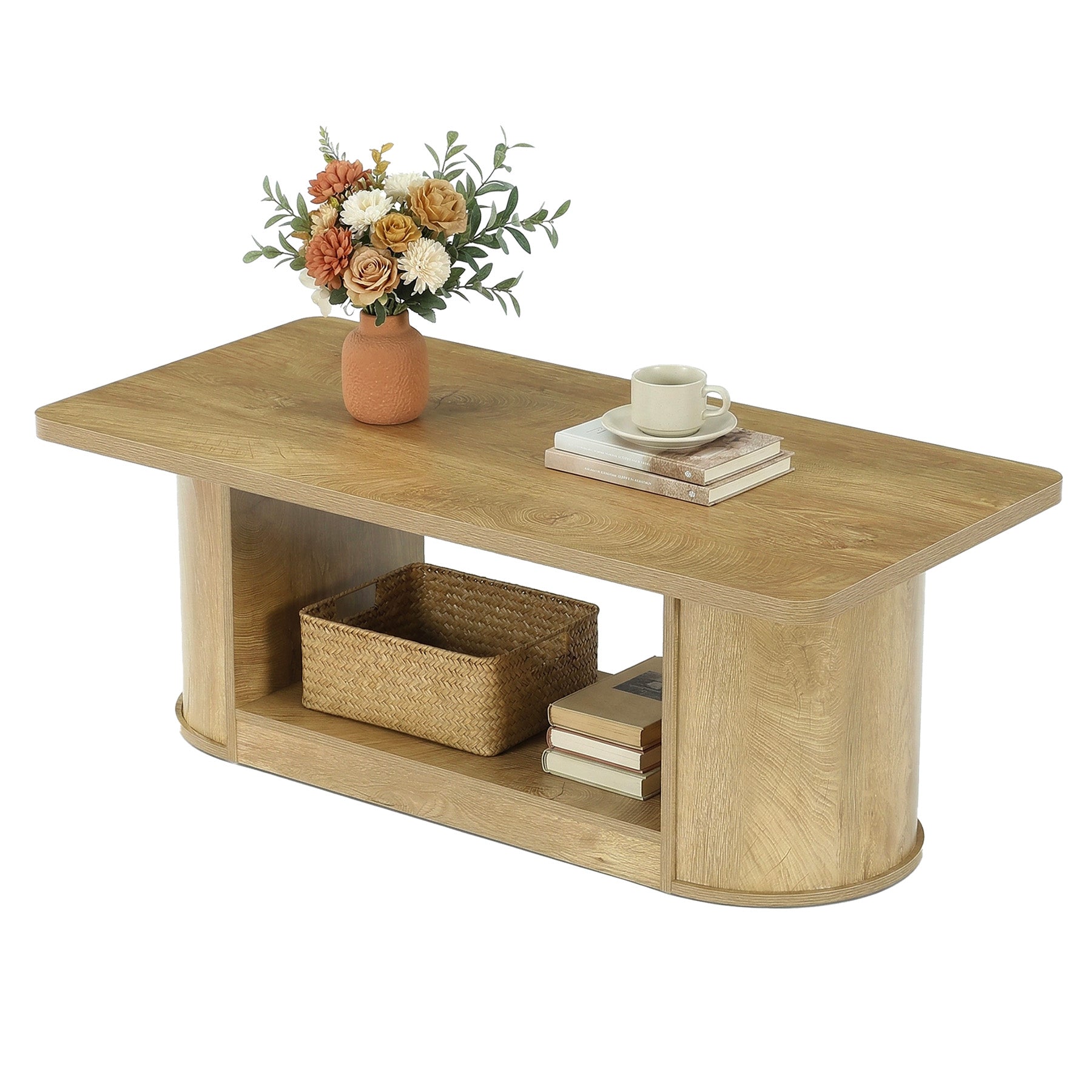 Tribesigns Table basse 120 cm, Style moderne avec étagère table rectangulaire à 2 niveaux pour salon avec rangement