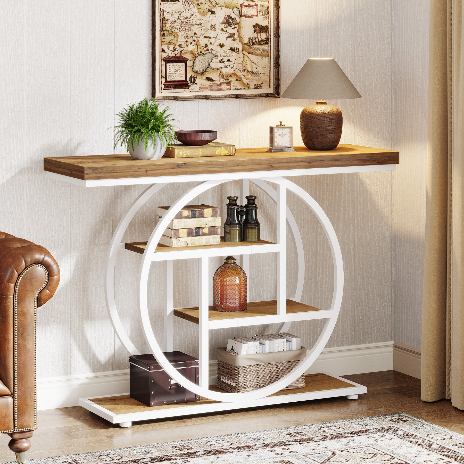 Tribesigns Table console à 4 niveaux avec base circulaire, Tables d'appoint étroites en bois