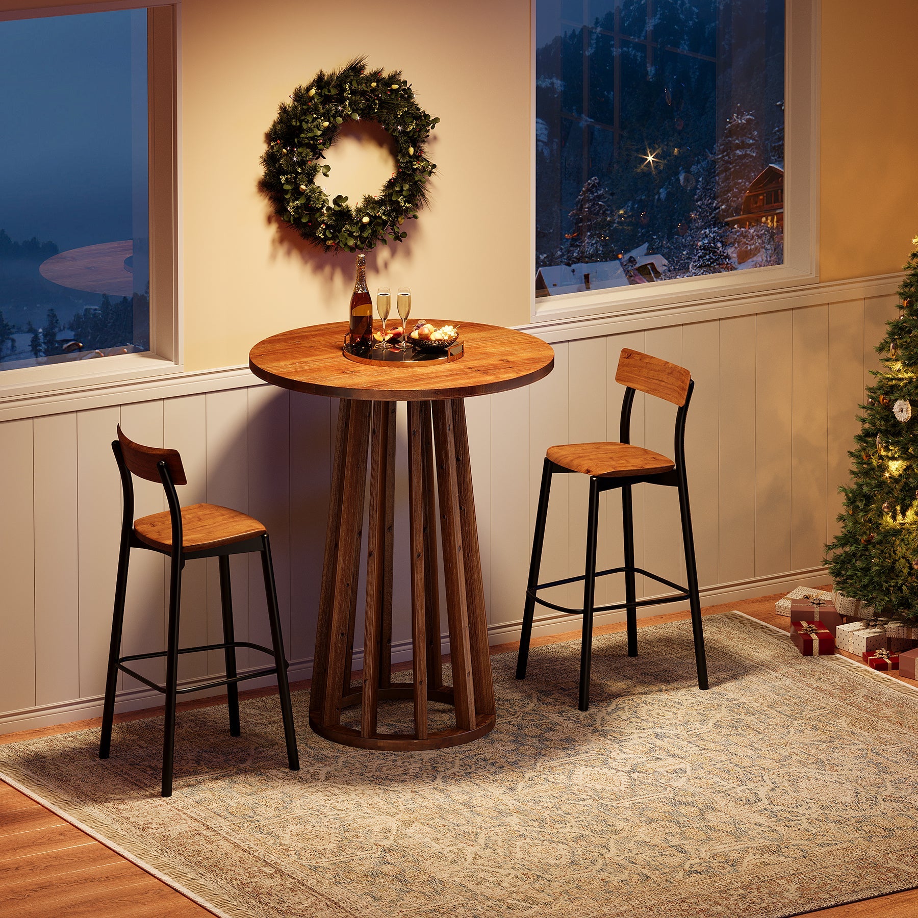 Tribesigns Table haute ronde 95 cm de hauteur, Table de bar en bois massif de style campagnard