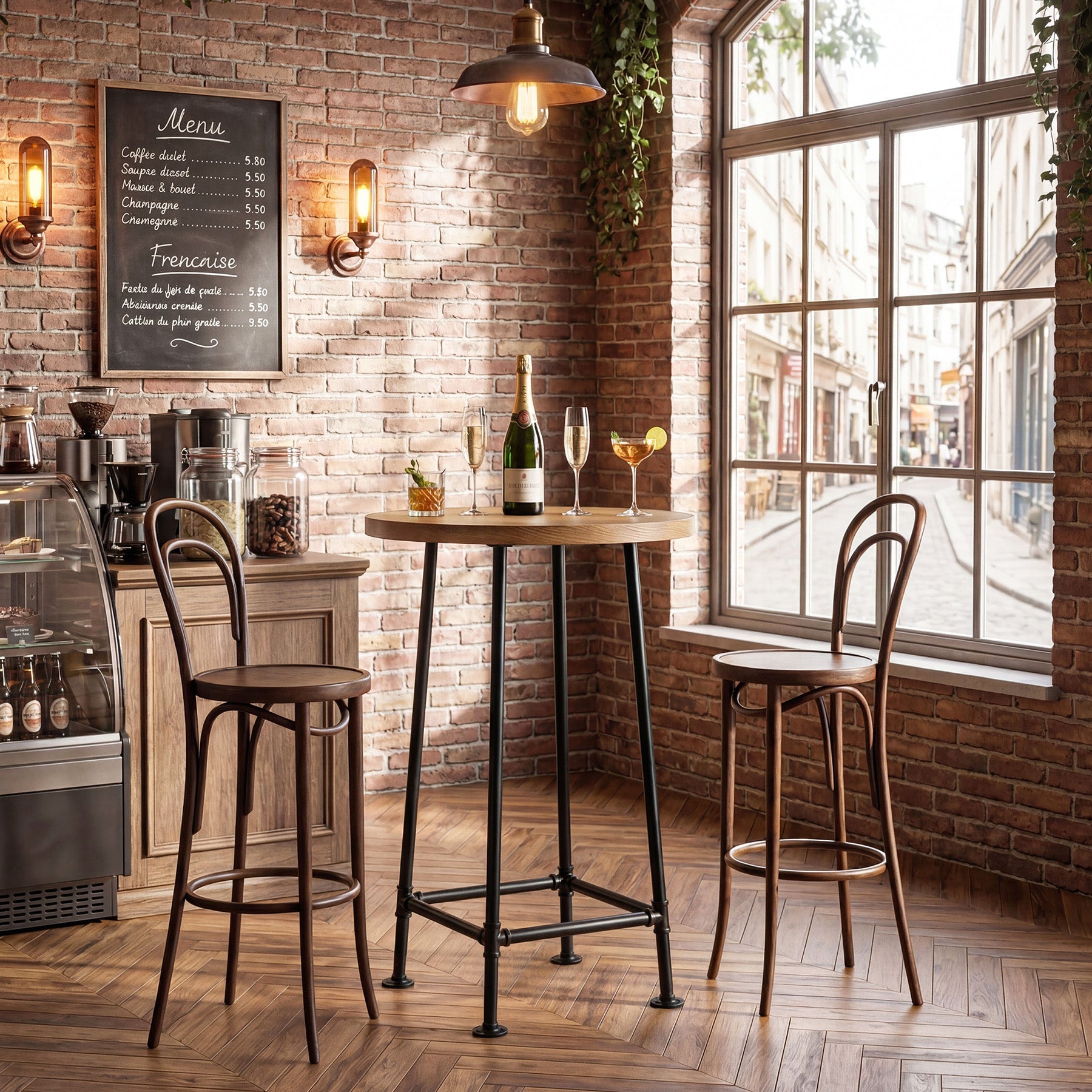 Tribesigns Table de bar ronde de 95 cm avec repose-pieds en métal, Table haute de style industriel pour cuisine et bistro (table seule)
