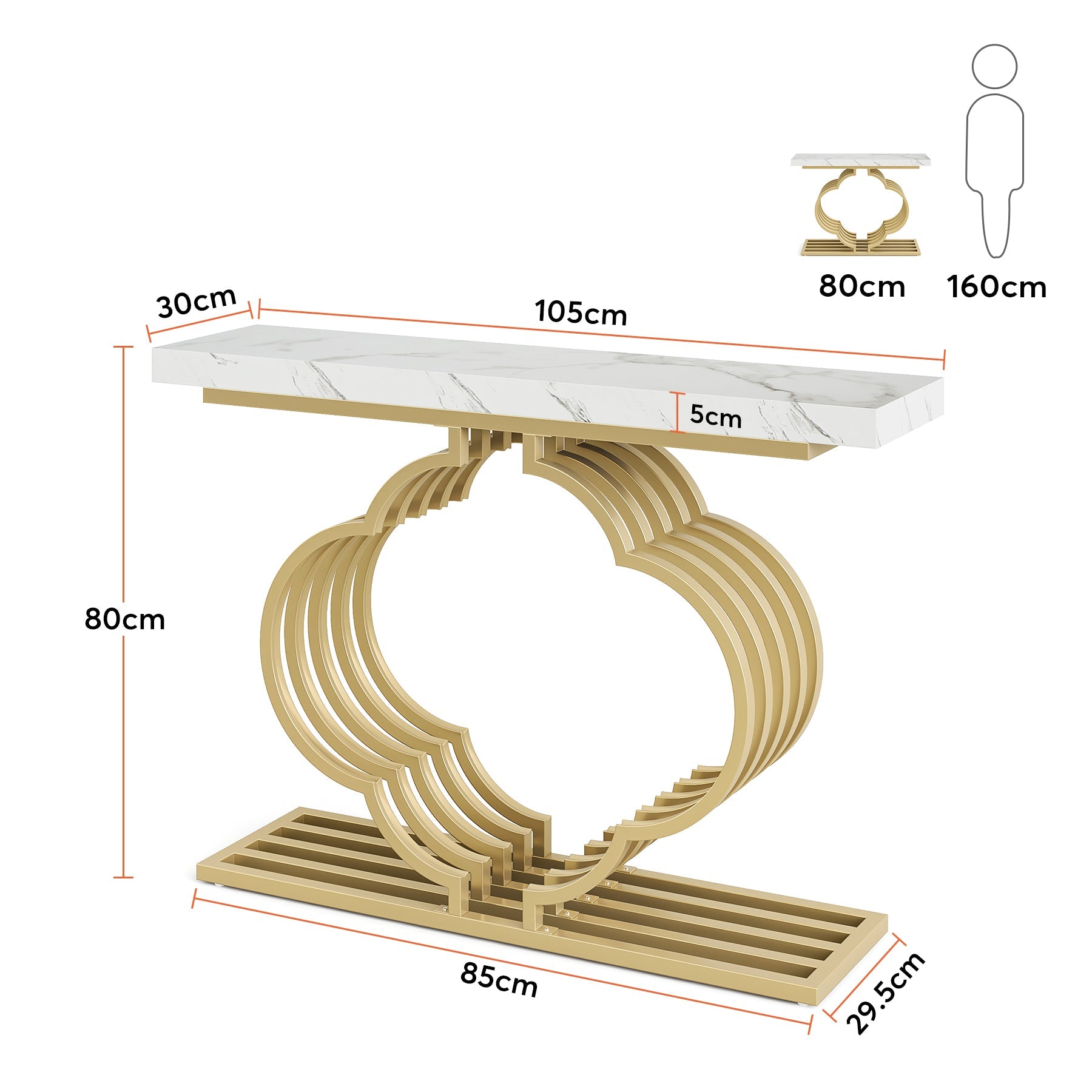 Tribesigns Table Console dorée, Console doré avec piédestal en faux marbrel en forme de fleur