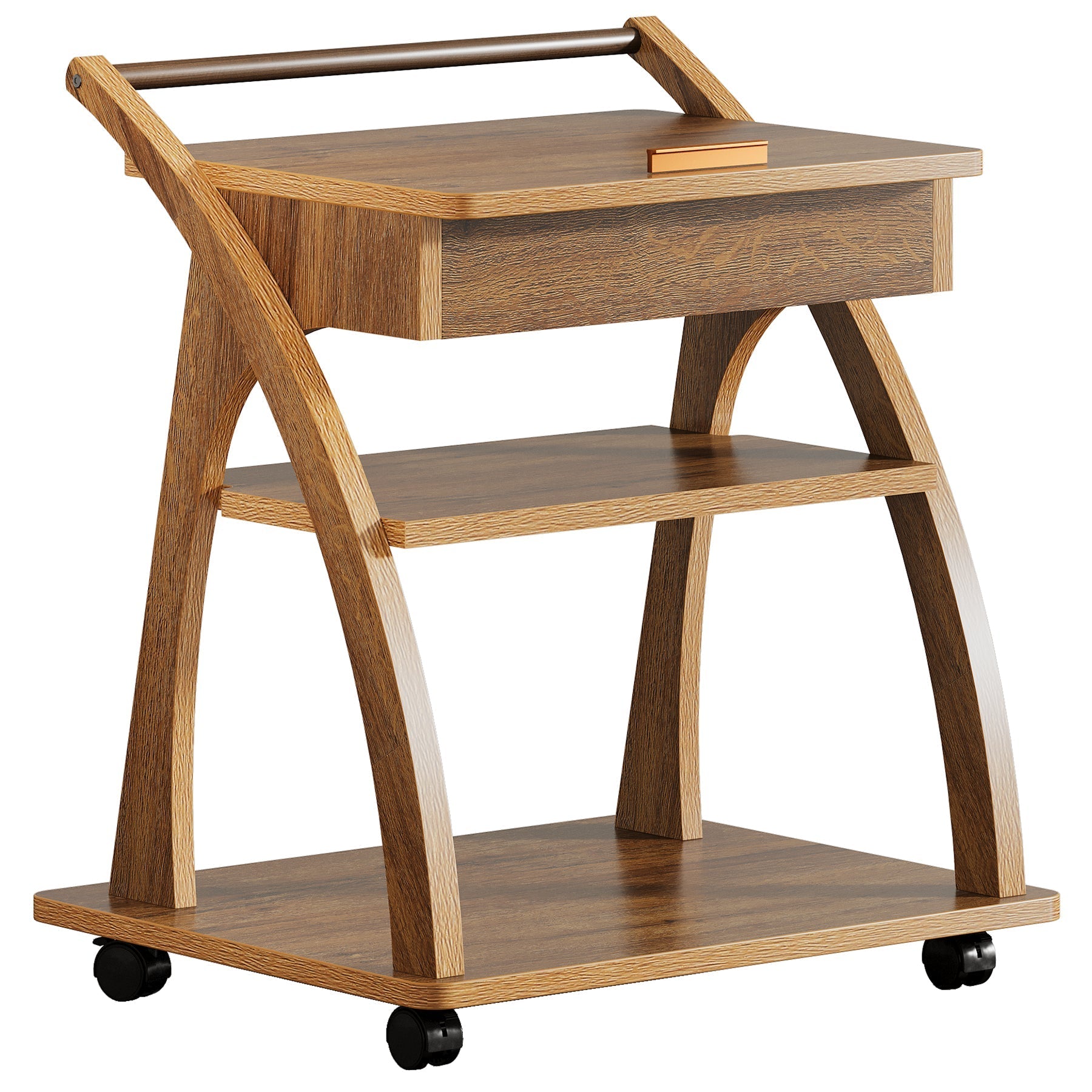 3-Tier Side Table, Rolling End Table for Couch with Adjustable Tabletop