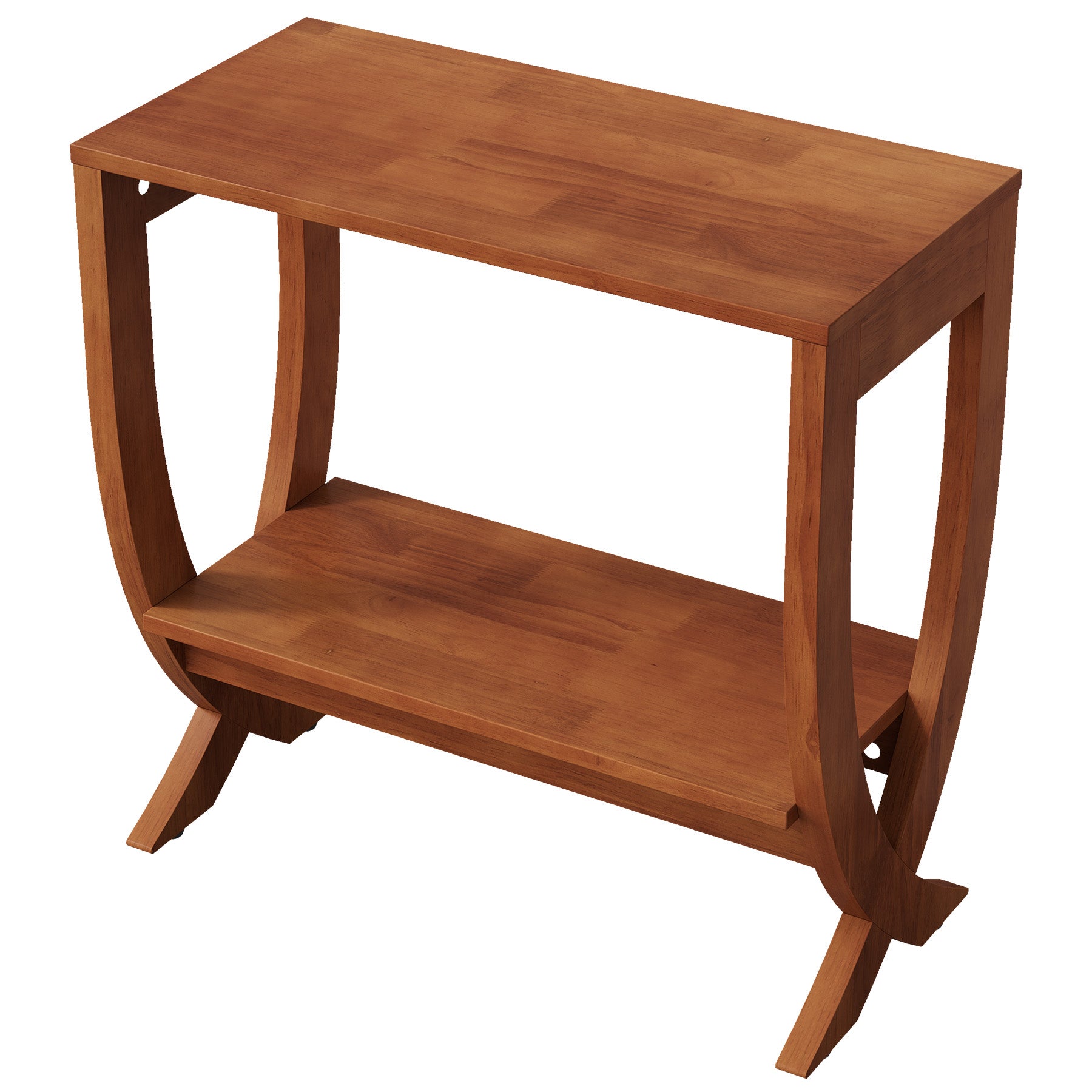 Table d'appoint en bois massif avec étagère, Table de chevet étroite à cadre arqué