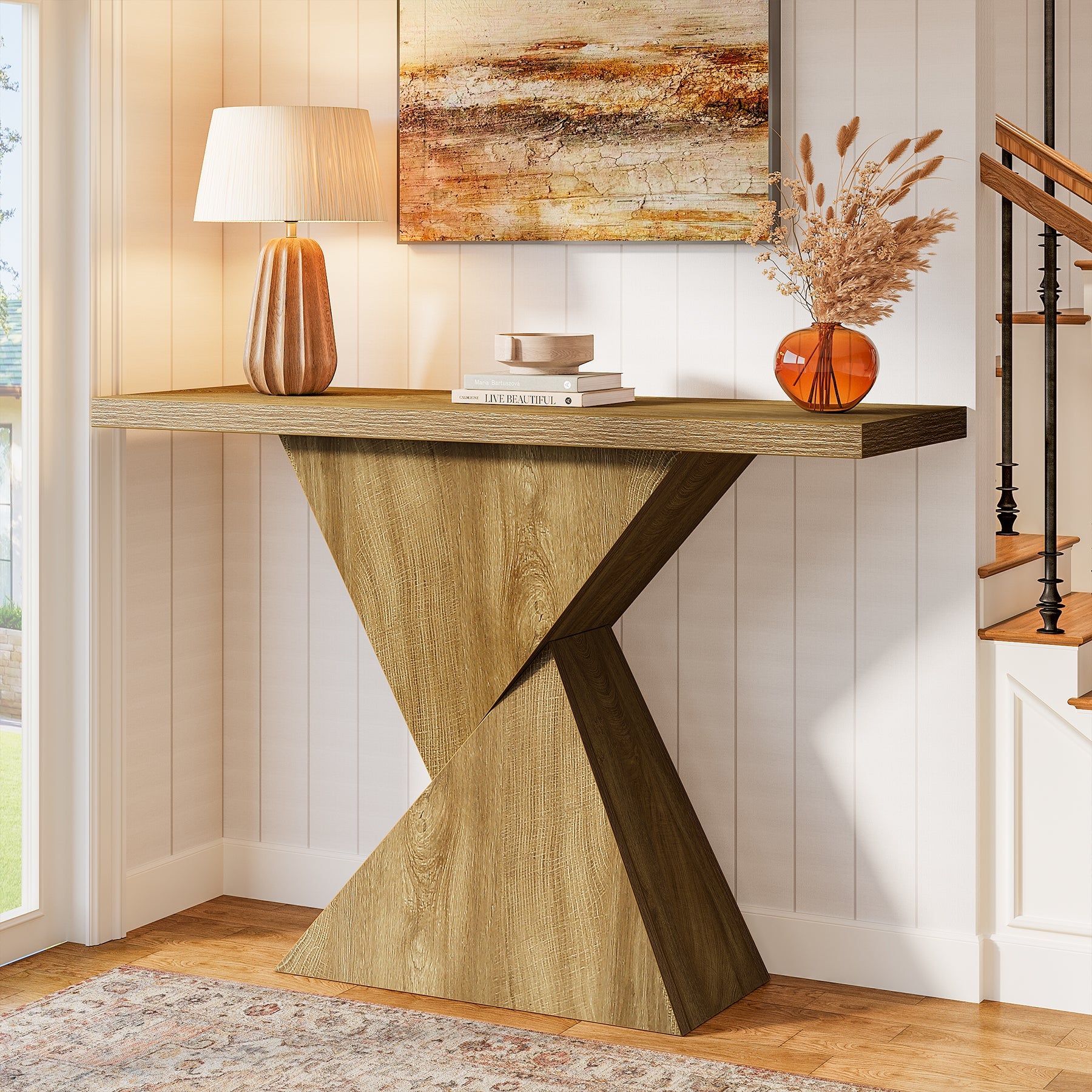 Tribesigns Console géométrique de 105 cm, Table-banc étroite de style campagnard