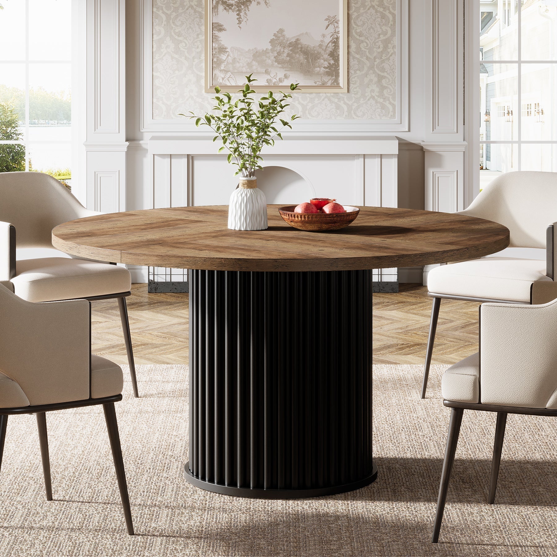 Tribesigns Table de salle à manger ronde noire de 120 cm pour 4 à 6 personnes, Table de cuisine moderne avec piètement en métal
