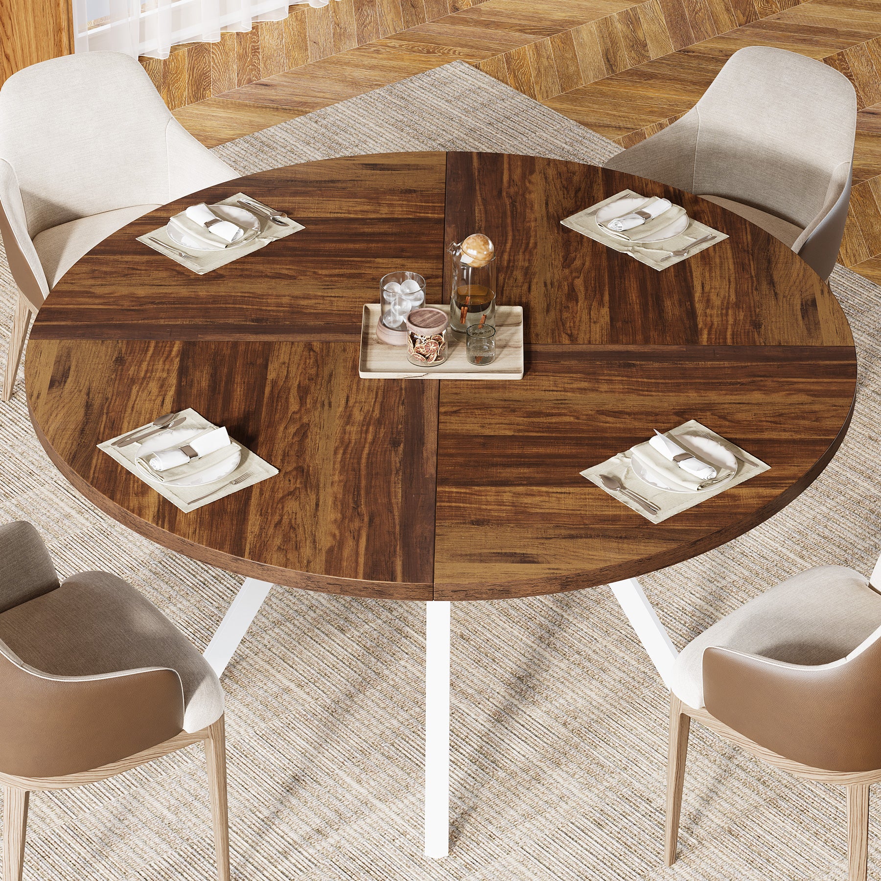 Tribesigns Table à manger ronde, Table de cuisine moderne de 120 cm pour 4 personnes