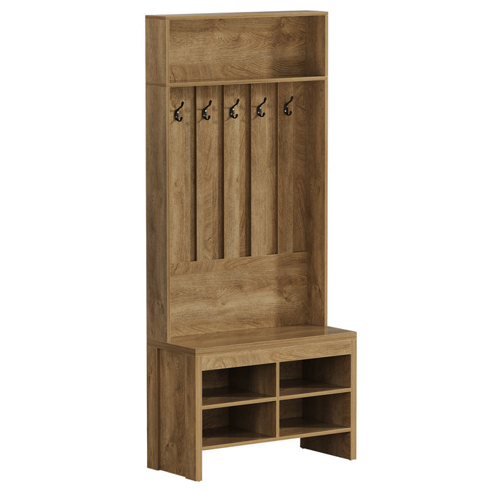 Tribesigns Armoire design avec banc, Rangement d'entrée ouvert et fermé avec 5 crochets Compartiments à chaussures et étagère