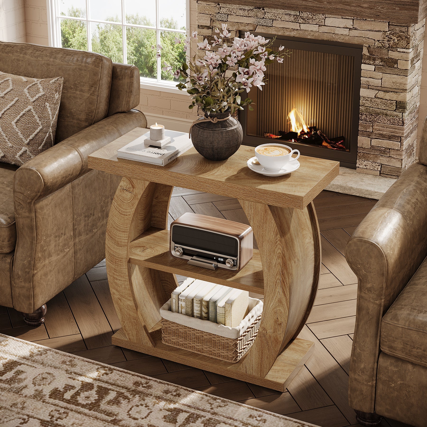 Tribesigns Table d'appoint étroite pour salon ou chambre, Table de 60 cm avec 3 niveaux de rangement