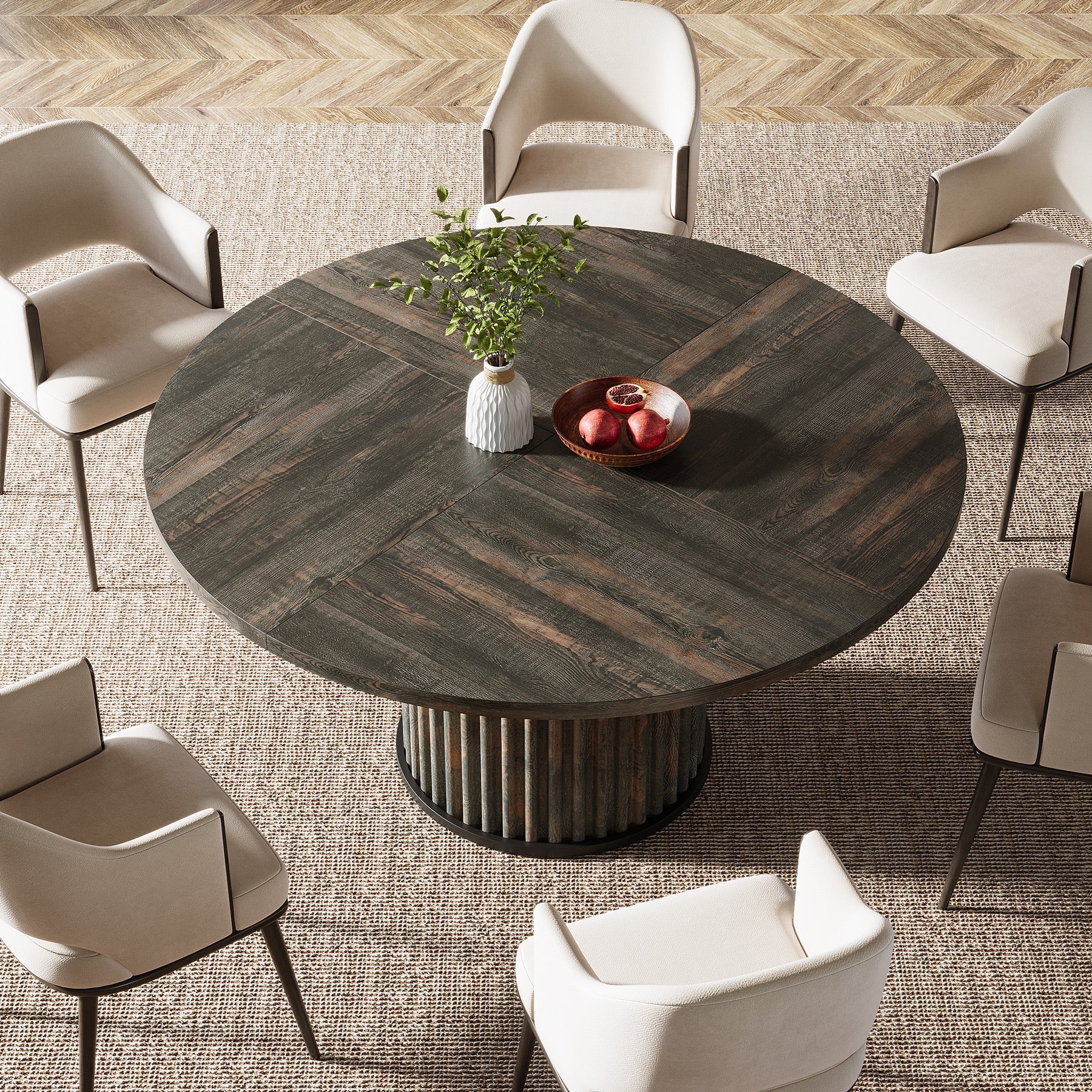 Tribesigns Table de salle à manger ronde noire de 120 cm pour 4 à 6 personnes, Table de cuisine moderne avec piètement en métal