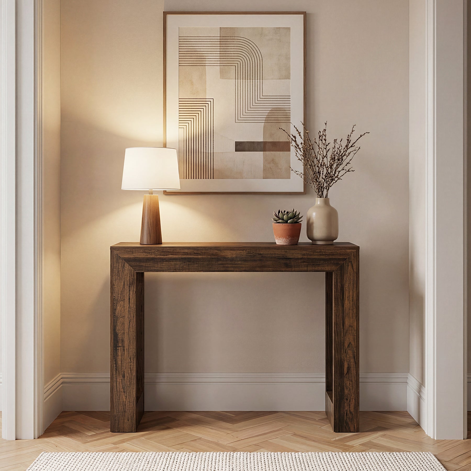 Tribesigns Console étroite de 105 cm, Table d'entrée aspect bois Table basse stable à double piètement pour l'entrée et le salon