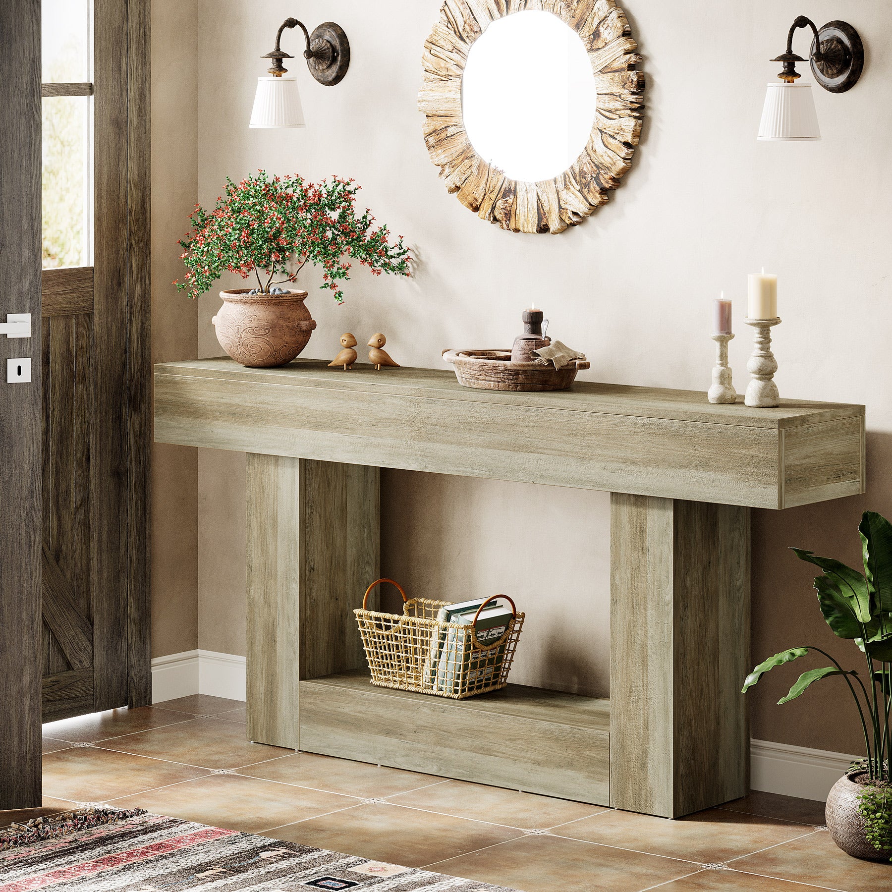 Tribesigns Table console en bois de 160 cm, Table de canapé de ferme à 2 niveaux Table d'entrée