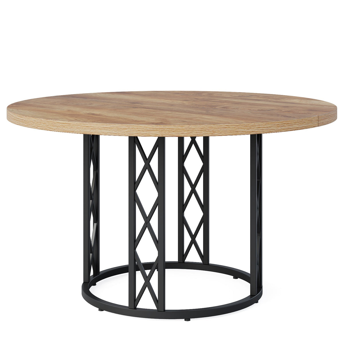 Tribesigns Table de salle à manger ronde 120 cm pour 4 à 6 personnes, Table de cuisine moderne avec piètement en métal