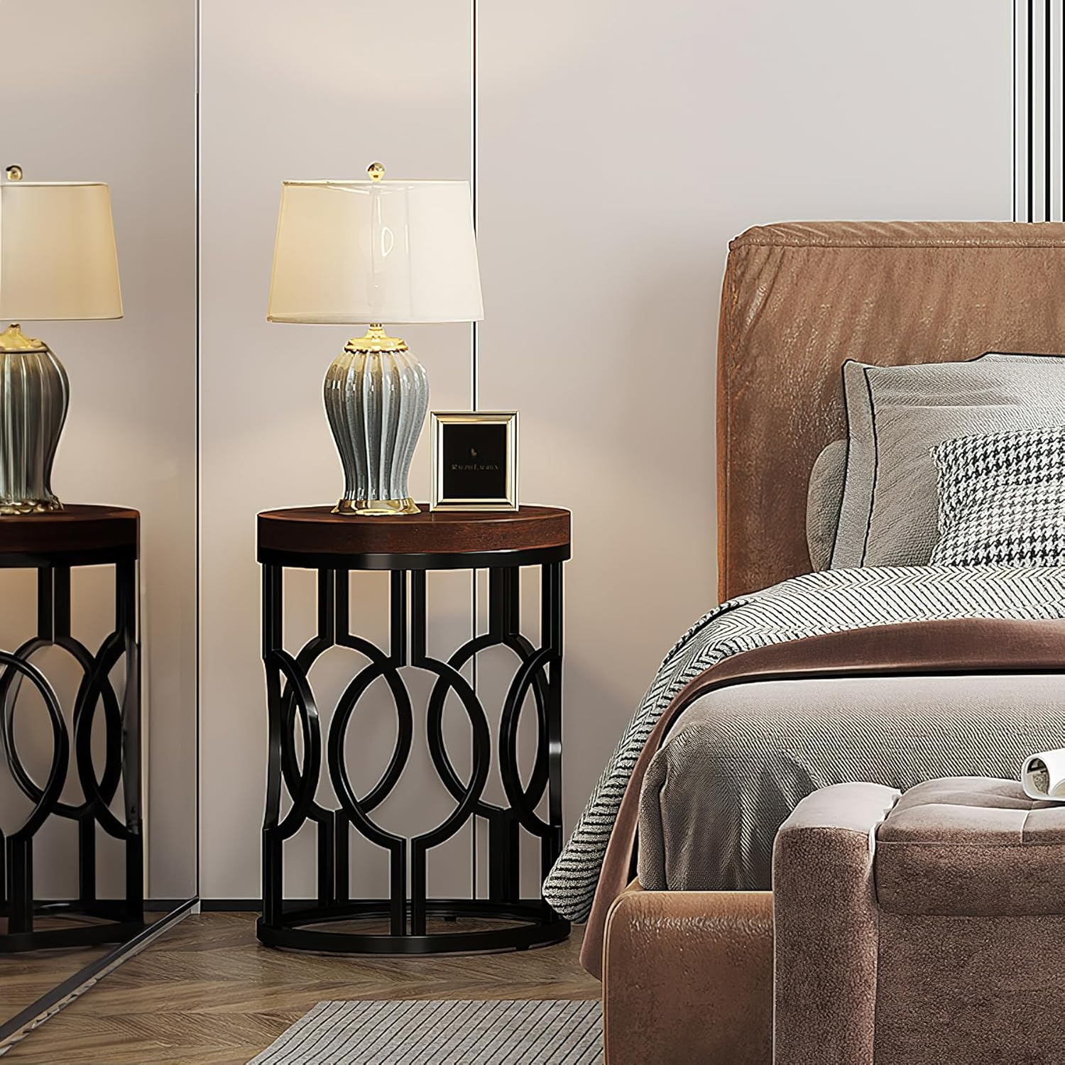 45 cm Industrieller Beistelltisch mit Metallgestell für Schlafzimmer,Wohnzimmer