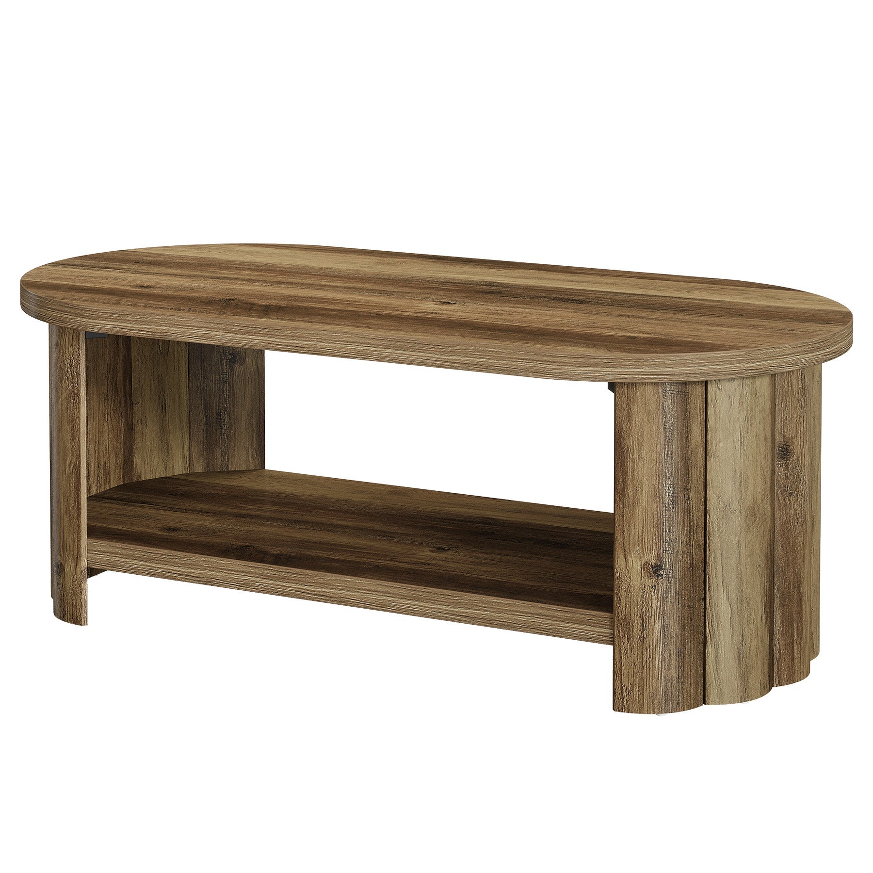 Tribesigns Table basse ovale 120 cm avec compartiment de rangement, Table de salon maison de campagne avec pied rainuré