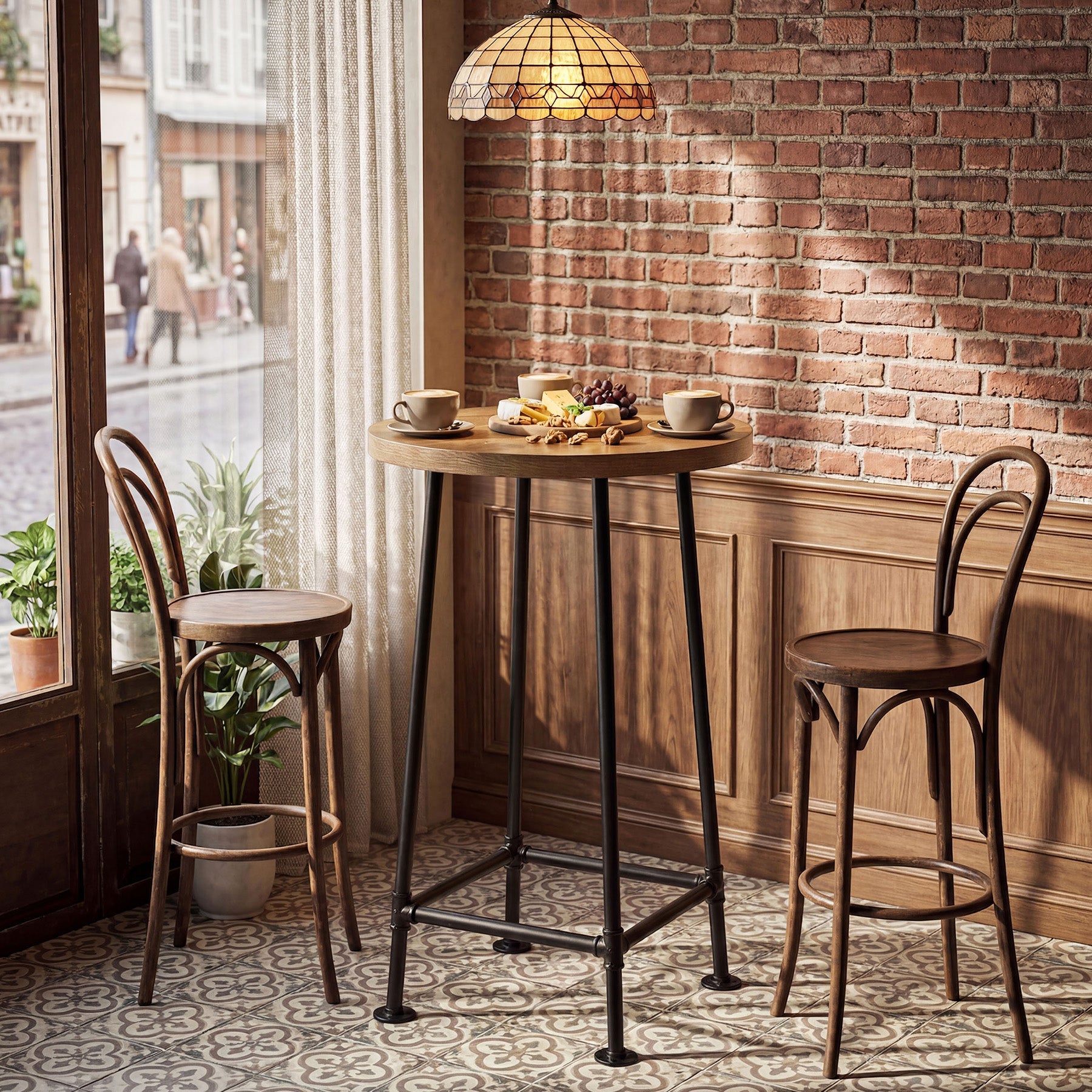 Tribesigns Table de bar ronde de 95 cm avec repose-pieds en métal, Table haute de style industriel pour cuisine et bistro (table seule)