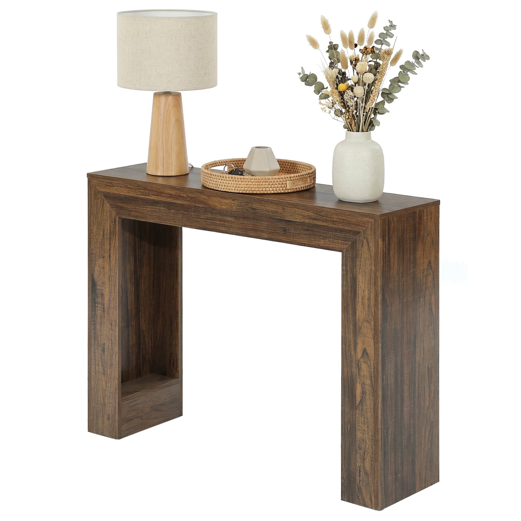 Tribesigns Console étroite de 105 cm, Table d'entrée aspect bois Table basse stable à double piètement pour l'entrée et le salon