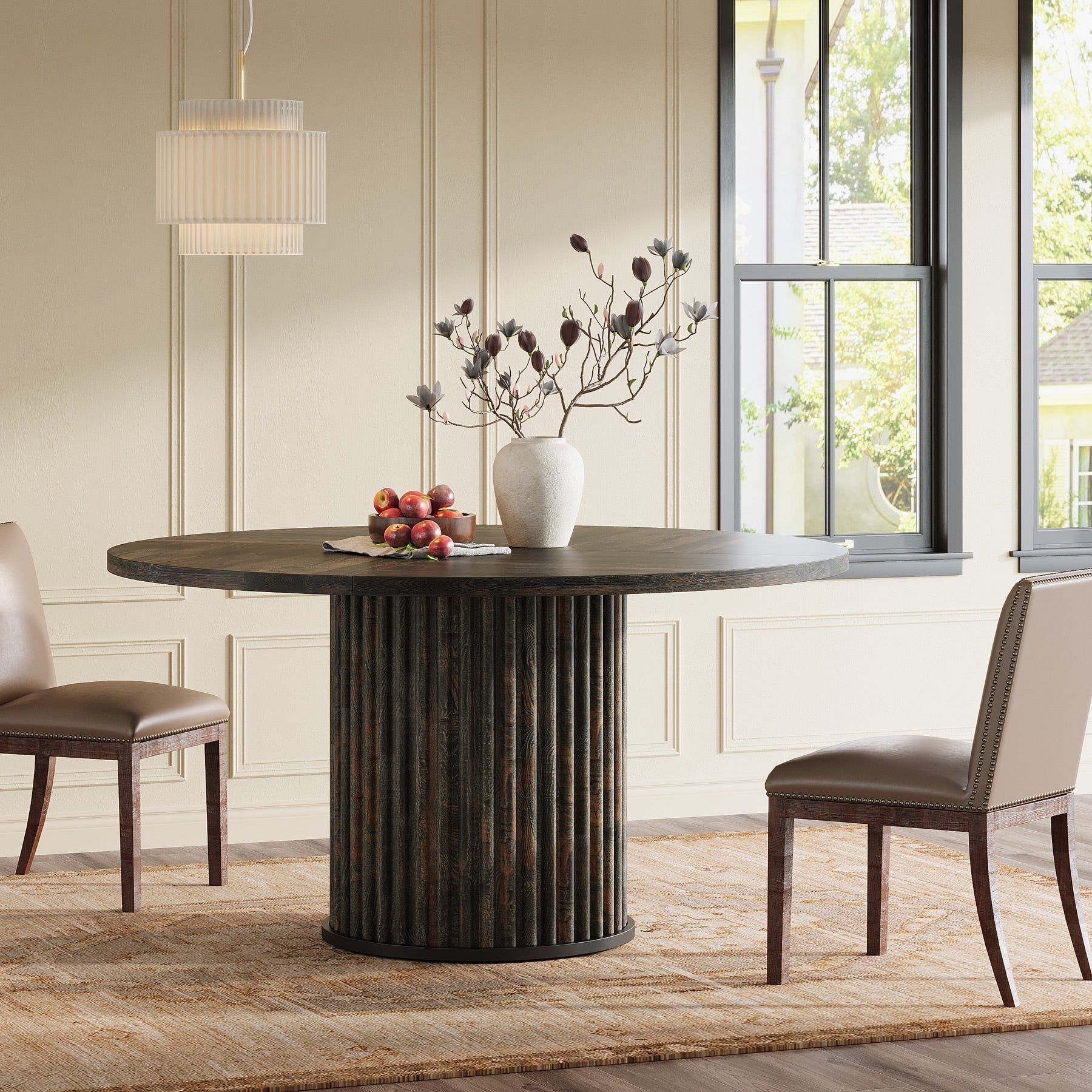 Tribesigns Table de salle à manger ronde noire de 120 cm pour 4 à 6 personnes, Table de cuisine moderne avec piètement en métal