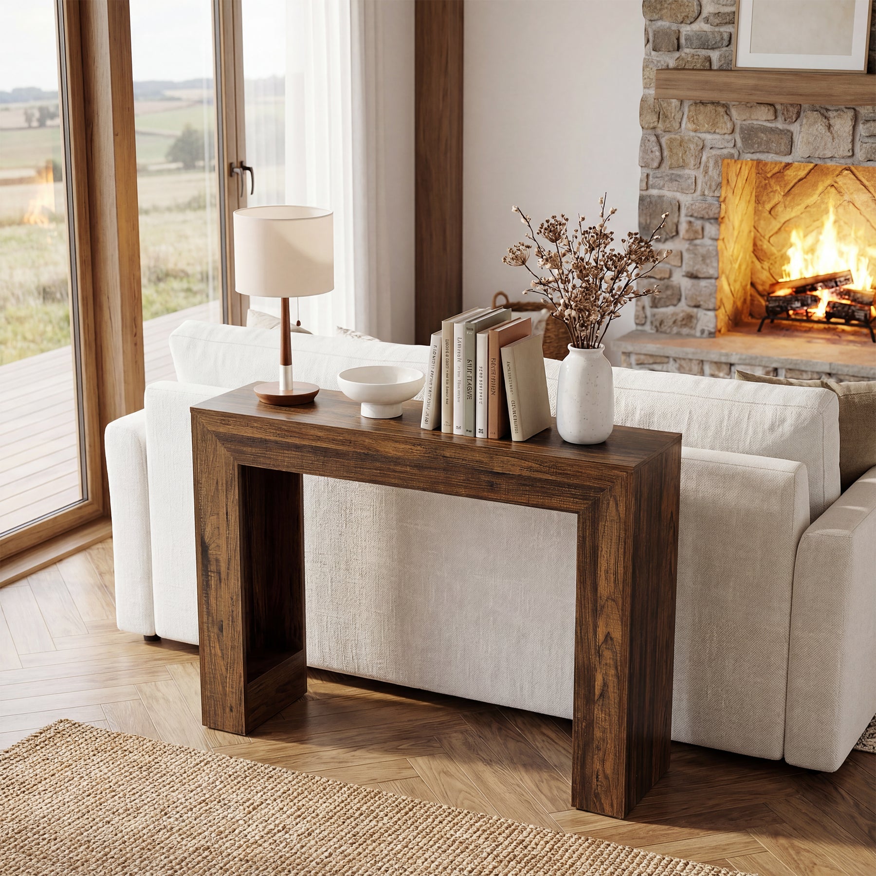 Tribesigns Console étroite de 105 cm, Table d'entrée aspect bois Table basse stable à double piètement pour l'entrée et le salon